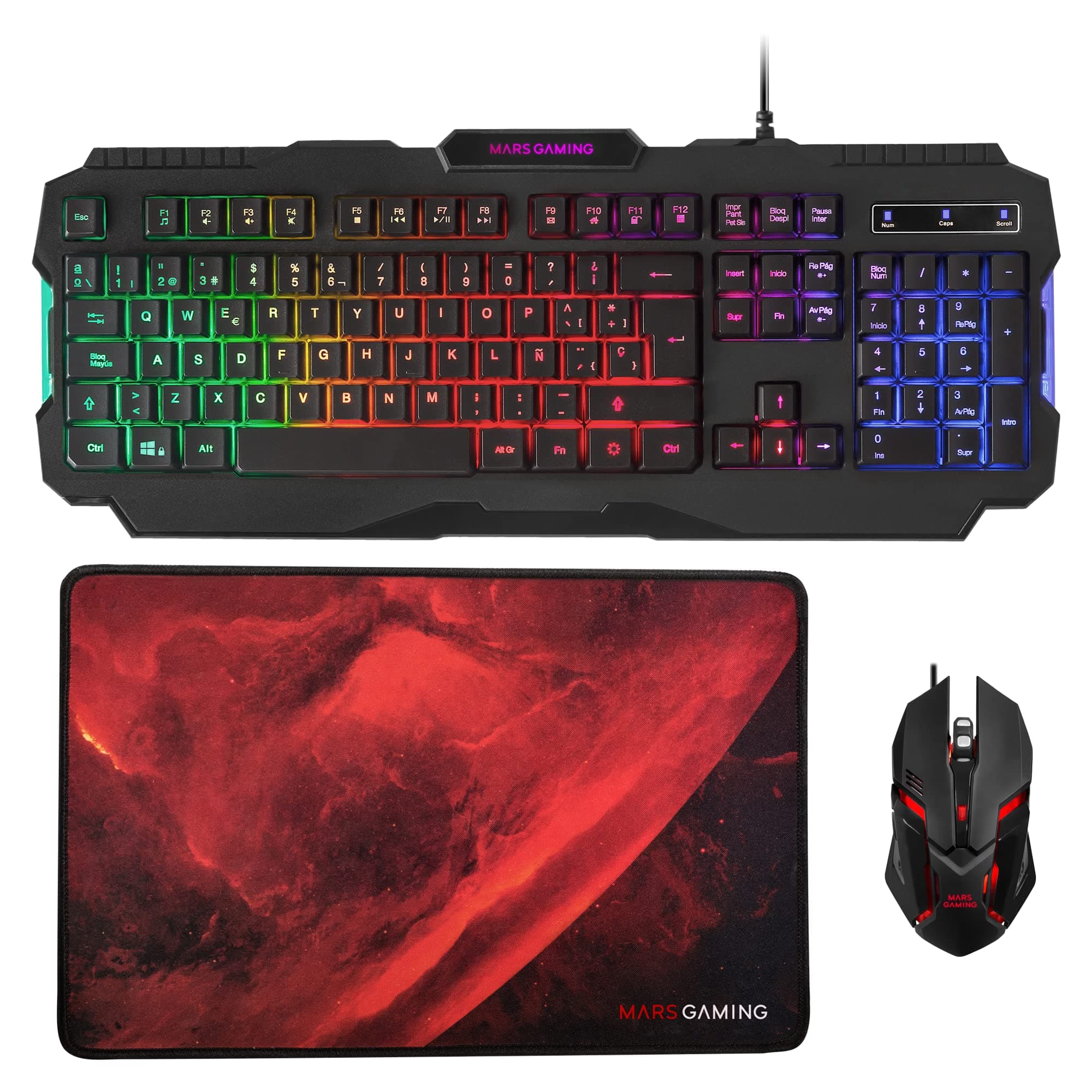 MARS GAMING MCP1 - Gaming Keyboard and Mouse Pack (2800 DPI, Anti-Ghosting Capability, Red LED Lighting, Ambidextrous, USB), Black and Red