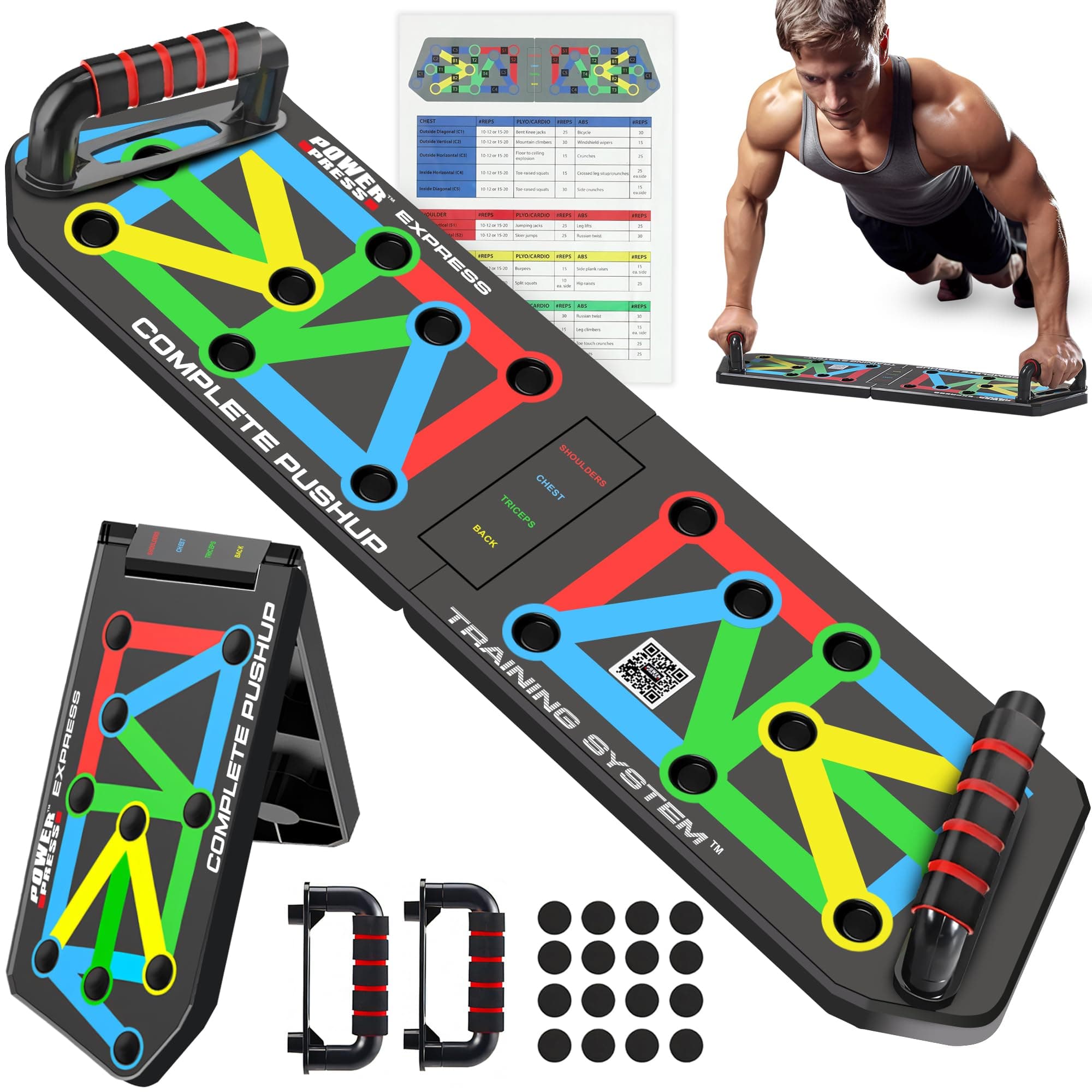 Push Up Board – Foldable Push Up Board for Men and Women, Push Up Handles with 30+ Color Coded Combo Positions for Exercise – At Home Workout Equipment Men, Pushup Board, Original
