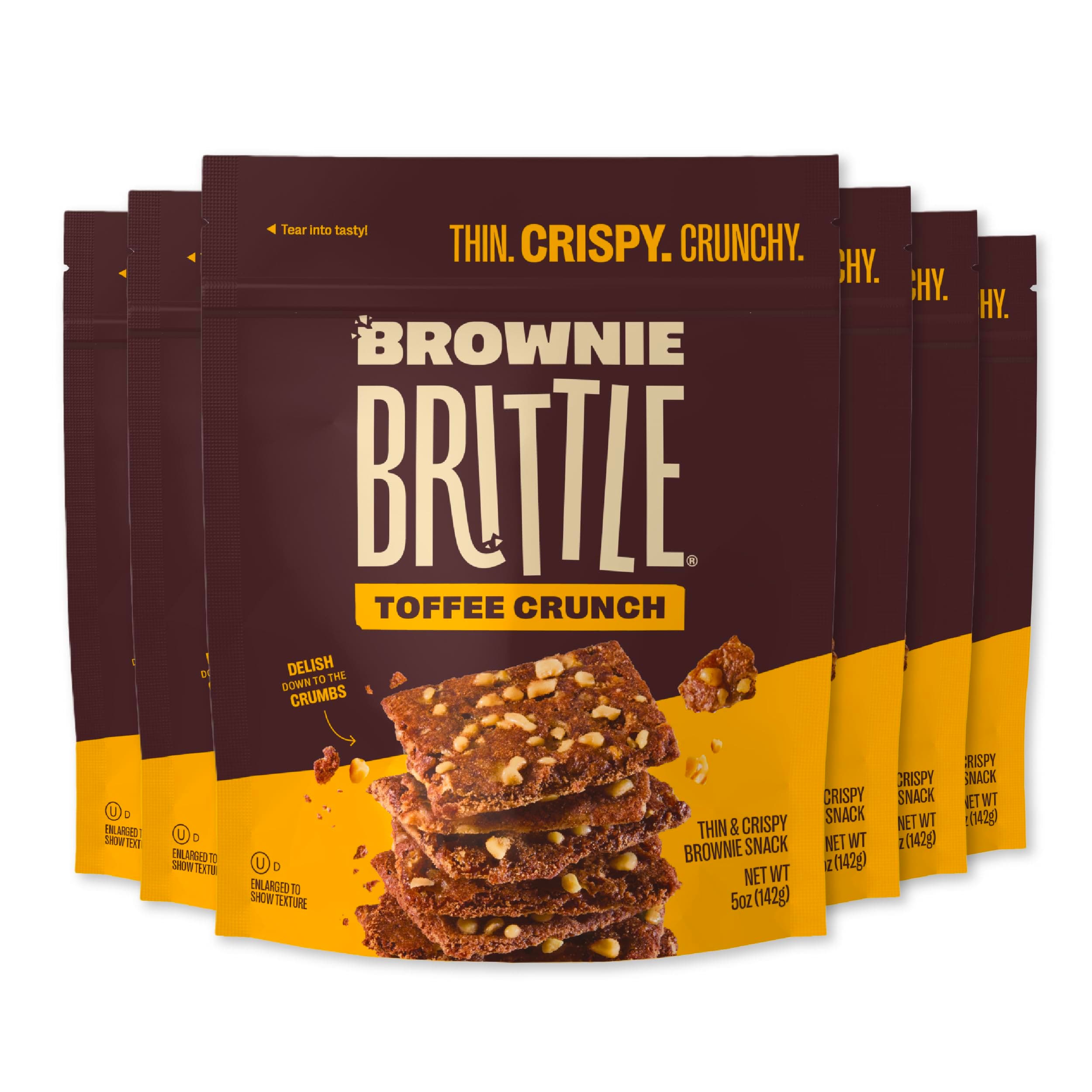 Brownie Brittle – Toffee Crunch Thin and Crispy Sweet Snacks (Pack of 6, 5 oz), Rich Gourmet Brownie Bites Dessert