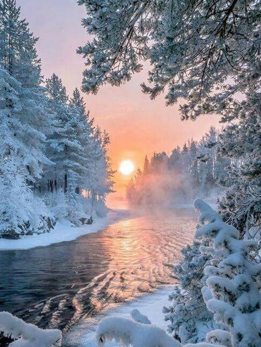 5D Diamond Painting Kits DIY Cross Stitch Set Full Drill Embroidery Handmade Resin Mosaic Gift for Home Wall Decoration Including Accessories Storage Box With Pasting Tools Kit - Sunset Snow