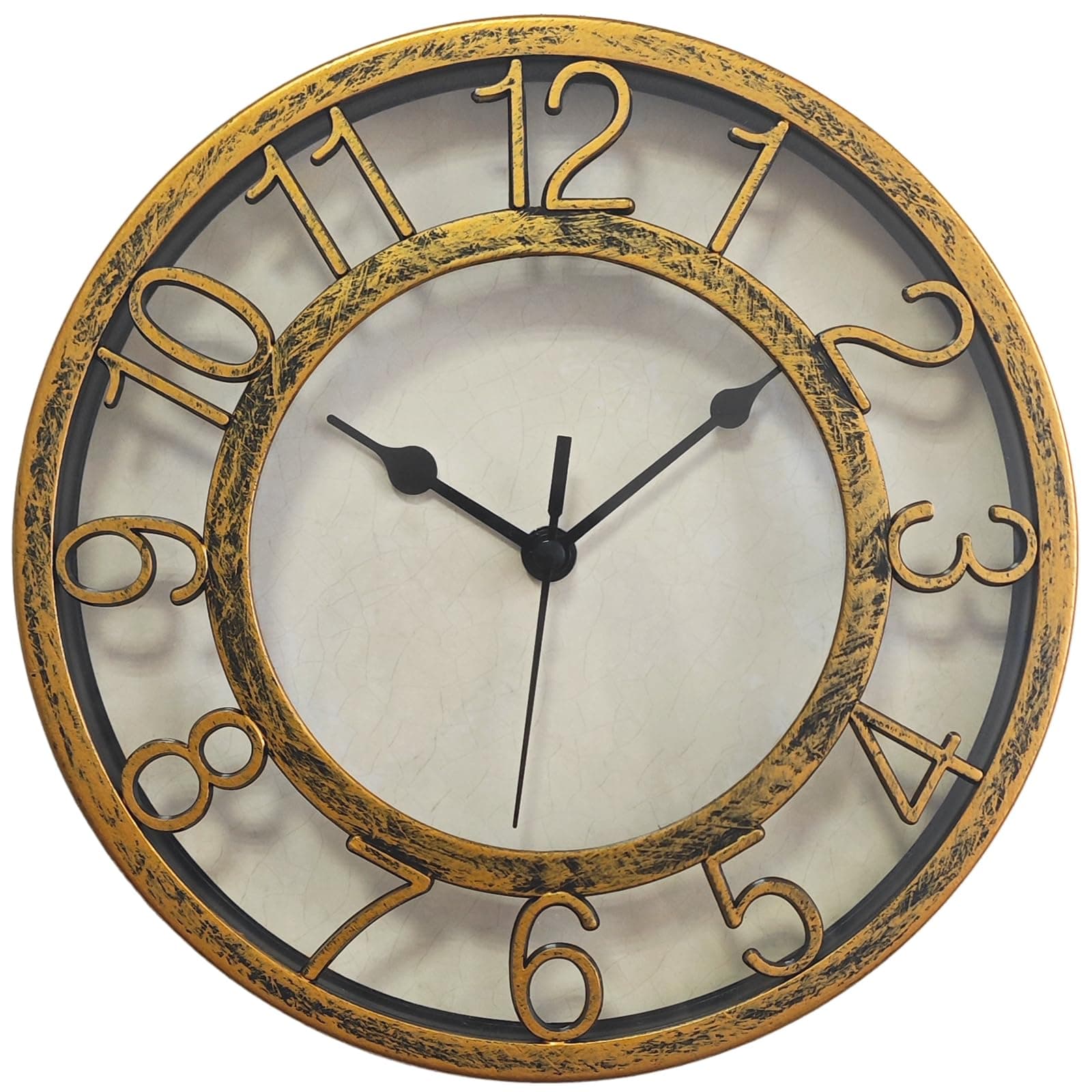 SAC SMARTEN ARTS8" Silent Quartz Wall Clock Non-Ticking Digital Gold Clocks with 3D Numbers and Plastic Bezel Easy to Read Vintage Wall Clock