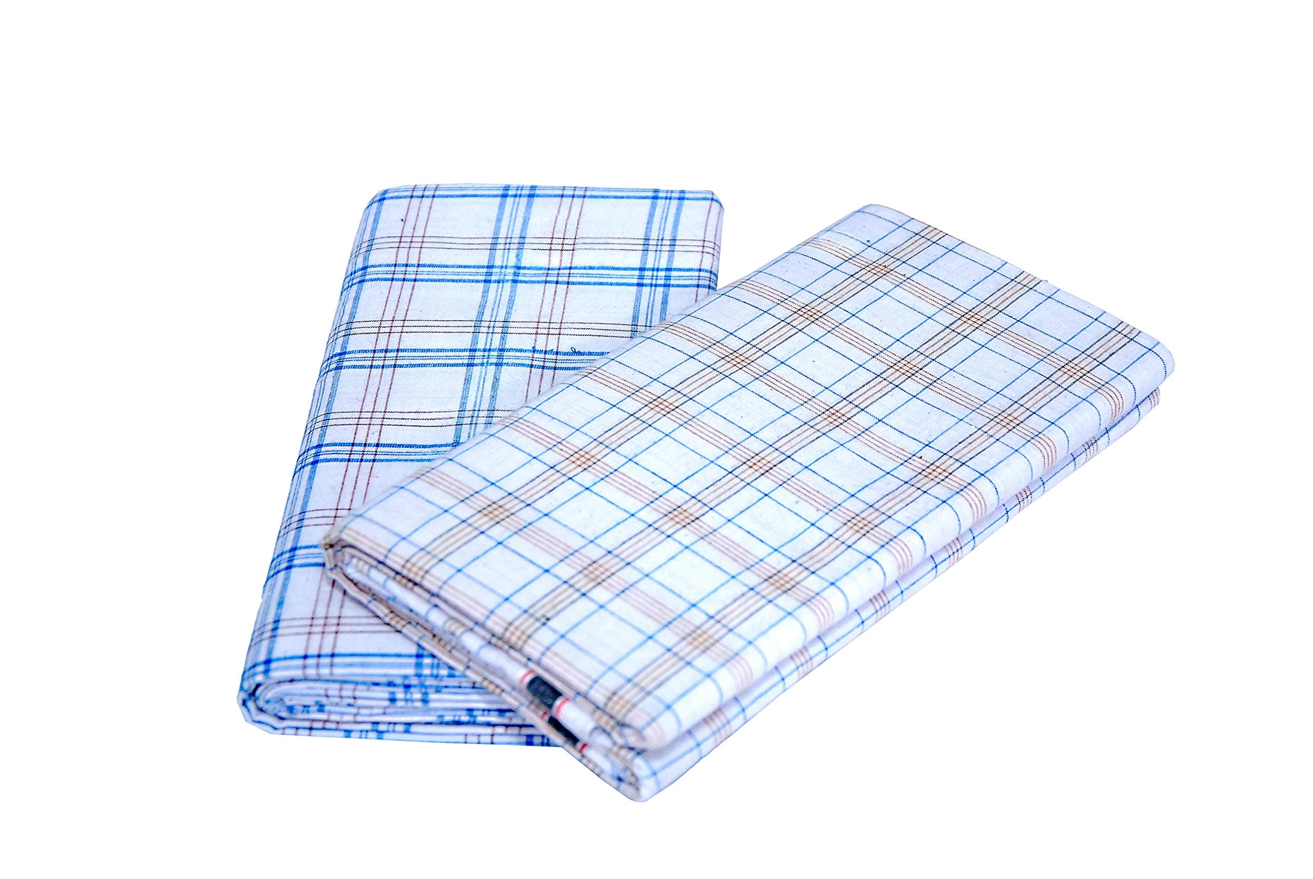 RETRO 100% Pure Cotton White Checkered Lungi For Men / 2.00 Meter Lungi Length/Pack Of Two Lungis