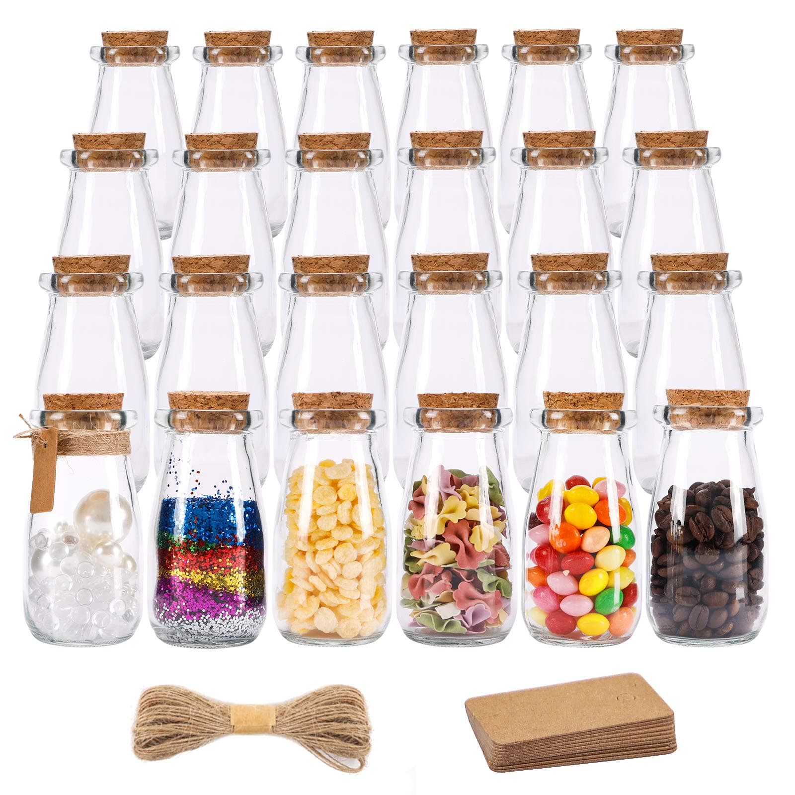 SUPERLELE 24pcs 3.4oz Small Glass Jars with Lids, 100ml Candy Jars Potion Bottles with Cork Stoppers, Mini Jars for Party Wedding Favors Halloween Décor