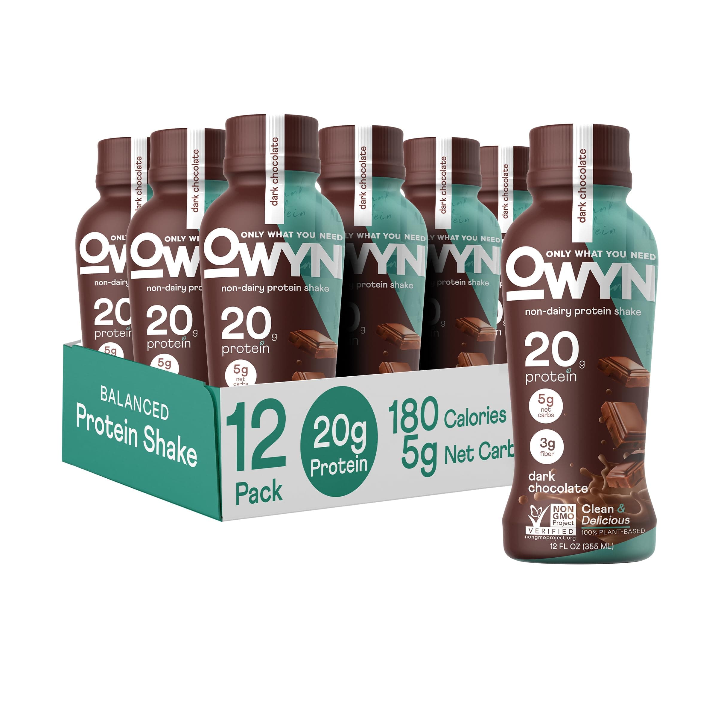 – Owyn, Vegan Protein Shake, Dark Chocolate,12 Fl Oz (Pack Of 12), 100-Percent Plant-Based, Dairy-Free, Gluten-Free, Soy-Free, Tree Nut-Free, Egg-Free, Allergy-Free, Vegetarian, Kosher …