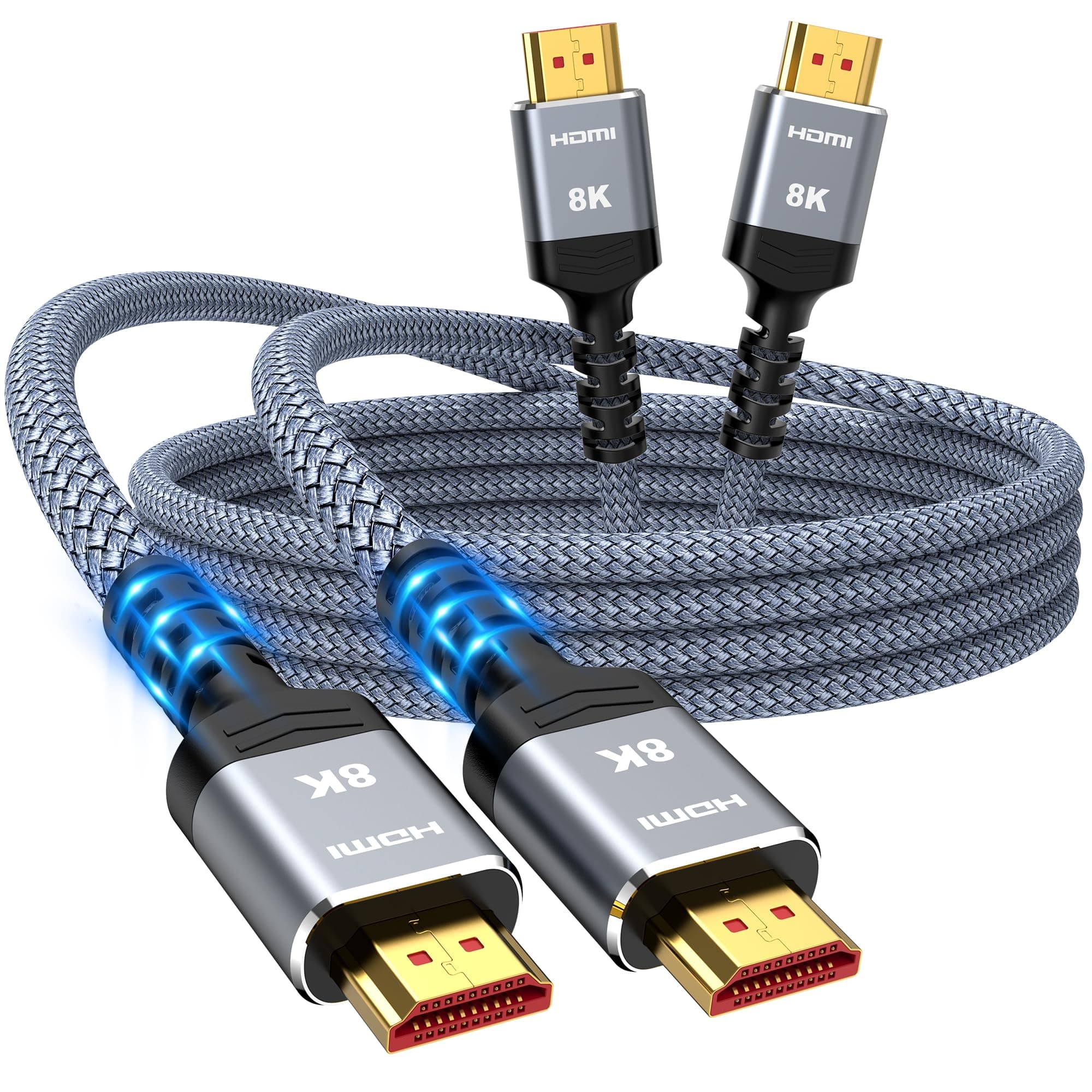 Snowkids 8K HDMI 2.1 Cable 2 Pack 2m, 48Gbps Ultra High Speed HDMI Braided Nylon, Support 4K@120Hz 8K@60Hz, eARC HDR10 4:4:4 HDCP 2.2&2.3 Compatible for TV/HDTV/PS-5/Blu-ray