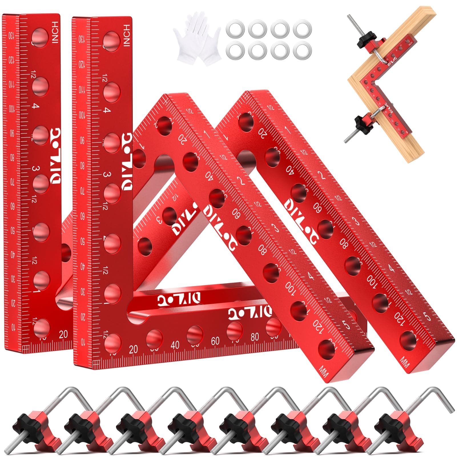 Corner Clamp for Woodworking, 90 Degree Clamp, Corner Clamp, Right Angle Clamp Woodworking Tools 4 Pack 5.5"*5.5" Aluminum Positioning, Wood Working Tools and Equipment(L-6 Side Scale Marking)