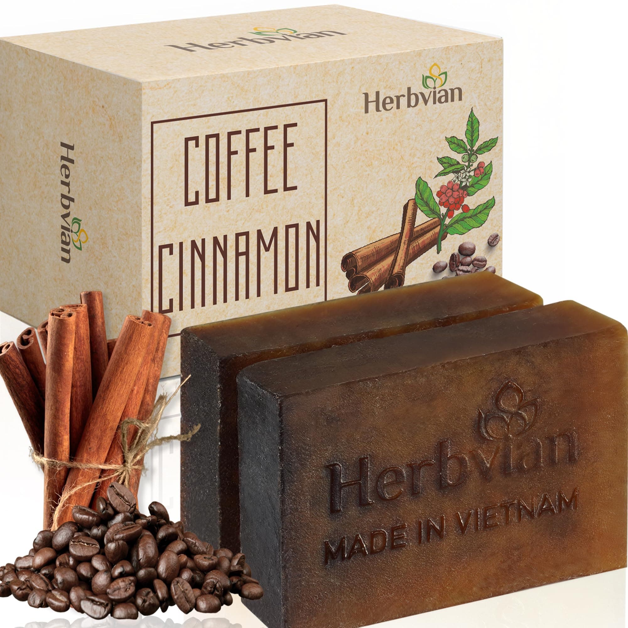 2 Pcs Vietnamese Coffee Cinnamon Soap Bars, Warmth Body and Face Soap, Cleaser Back Acne Body Soap for Men, Women, Teen and All Skin Types