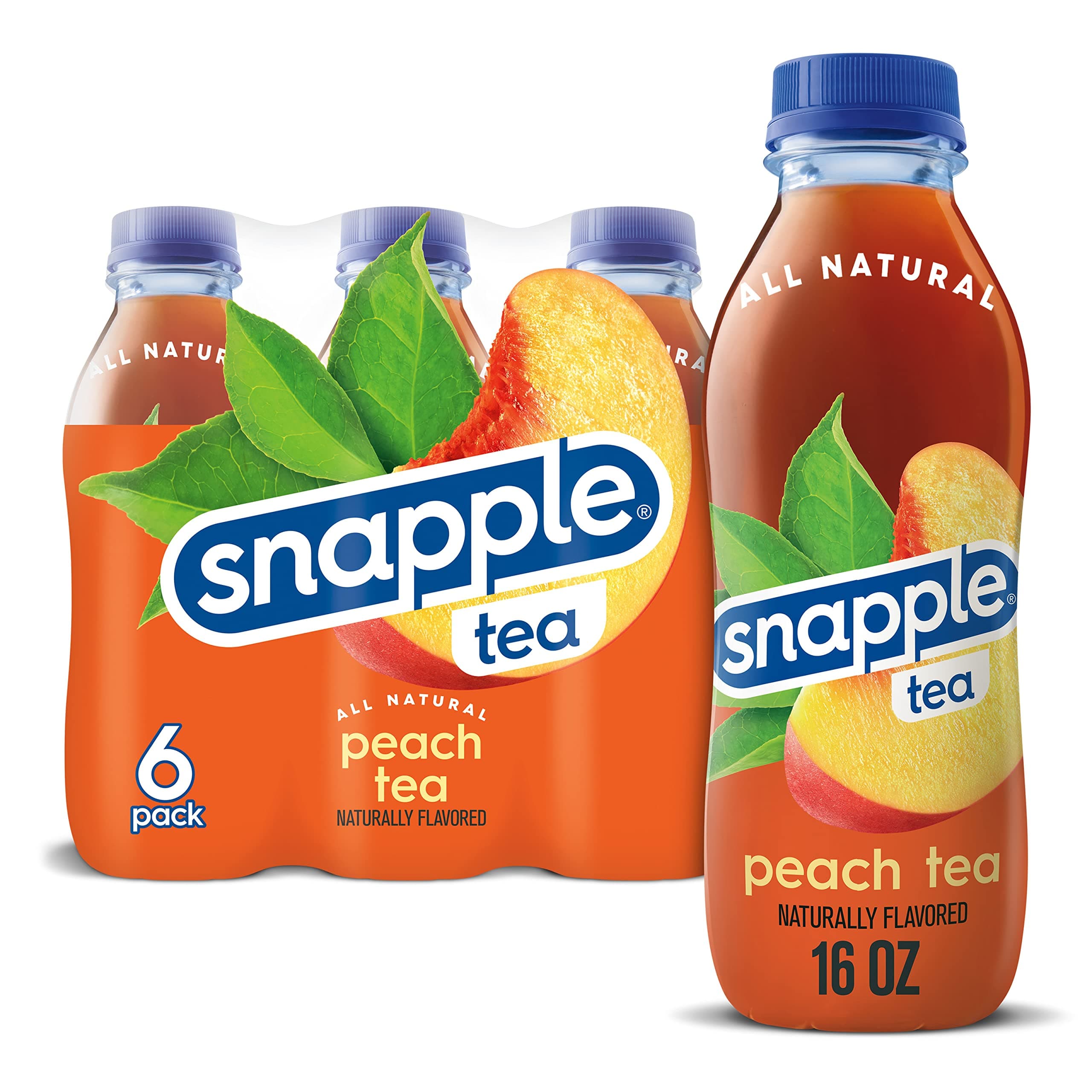 Snapple Peach Tea, 16 fl oz recycled plastic bottle, 6 pack
