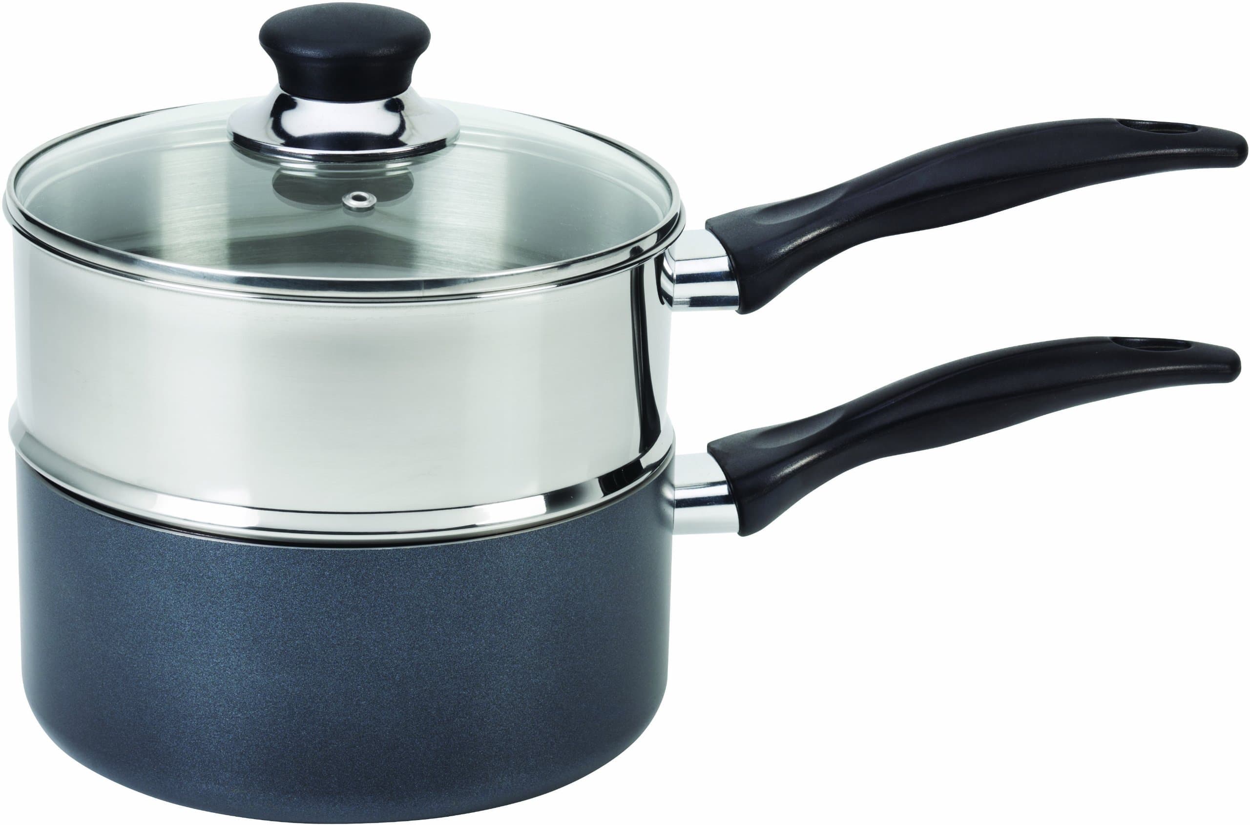 Specialty Nonstick Double Boiler 3 Quart Oven Safe 350F Cookware, Pots and Pans, Dishwasher Safe Silver/Black