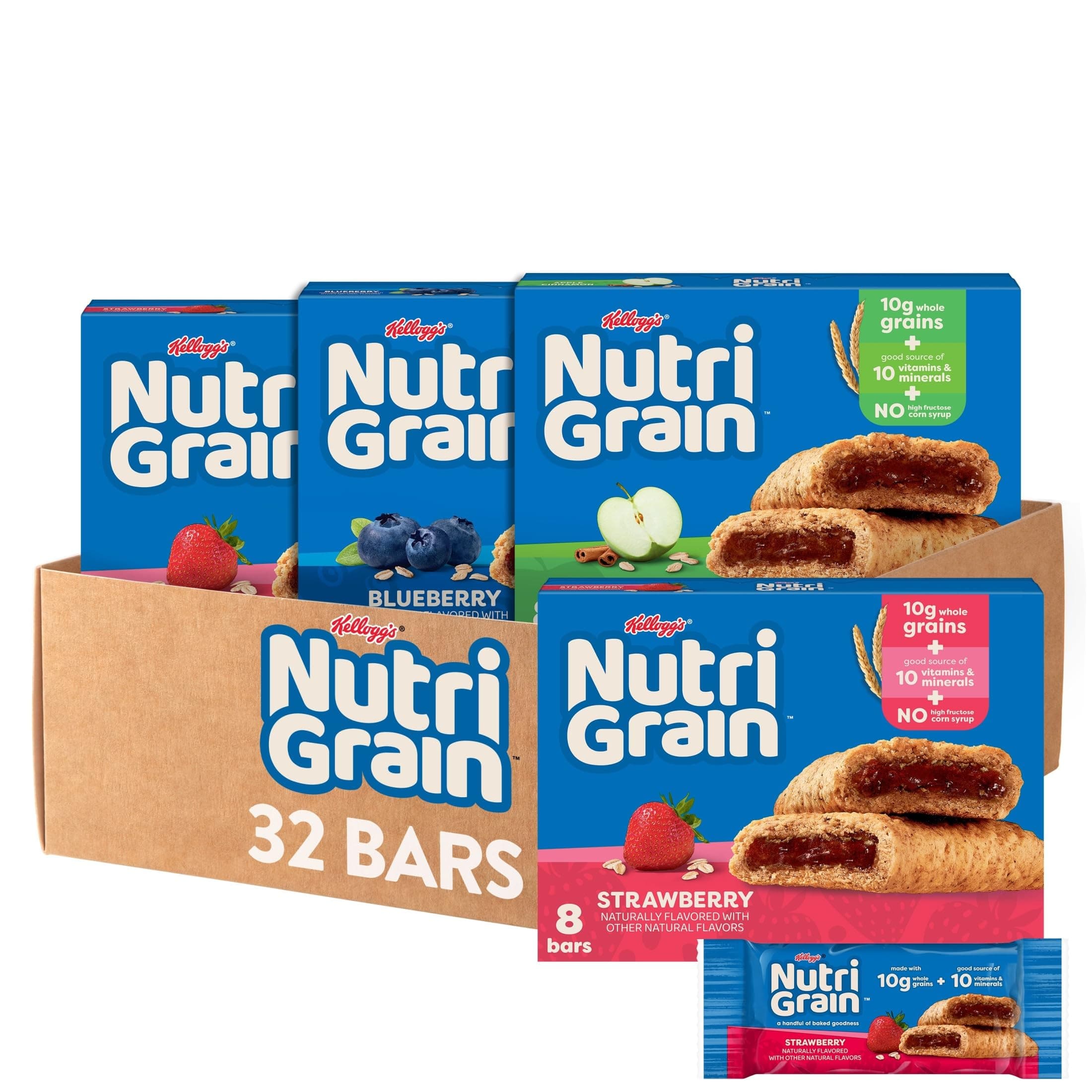 Soft Baked Breakfast Bars, Made with Whole Grains, Kids Snacks, Variety Pack (4 Boxes, 32 Bars)