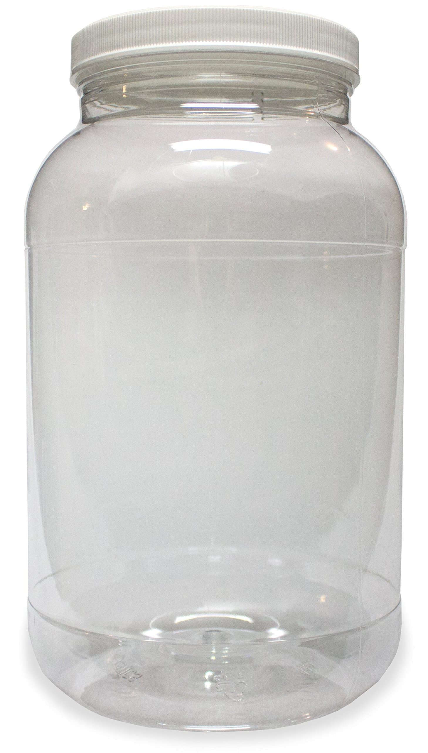 1 Gallon Plastic Jar, Wide Mouth, Clear, with Lined Fresh Seal Lid, Shatter-Proof Container Storage PET 1 BPA Free 4 Quart 128 oz