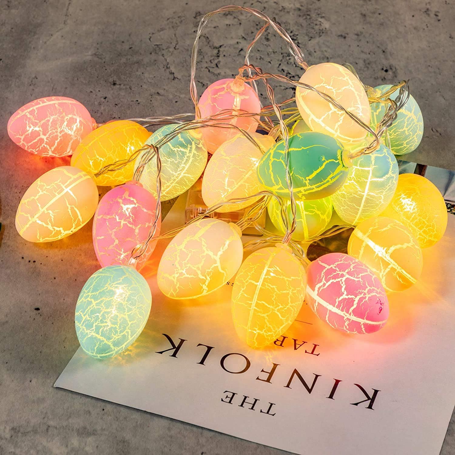 EambriteEaster Egg Decorations Themed Fairy Lights with 10 Colourful Eggs Powered by Battery Easter Decorations for Party Home Decor - Crystal Cable (7FT/5m)