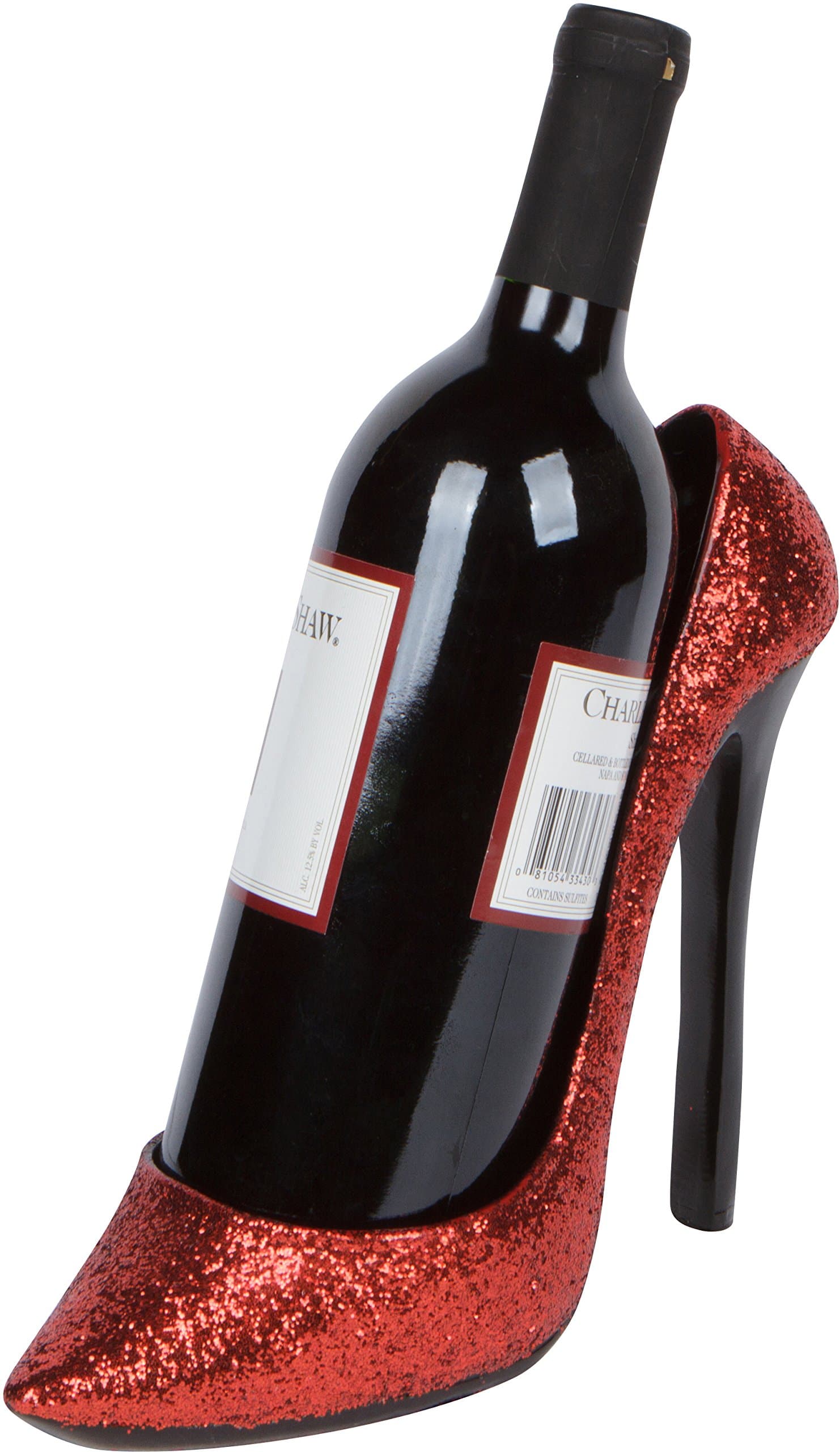 Hilarious Home 8.5" x 7"H High Heel Wine Bottle Holder - Stylish Conversation Starter Wine Rack (Red Glitter)