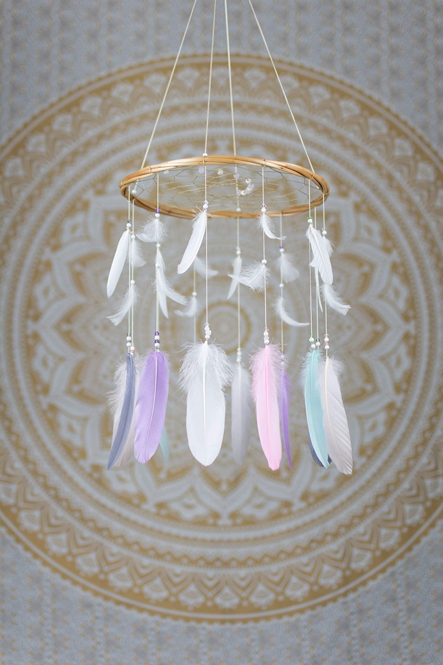 Large Pastel Dream Catcher Mobile - 12" / 30CM Diameter Dreamcatcher Mobile Dreamcatcher Mobile Bohemian Dream Catcher Nursery Mobile Baby Mobile Boho Decor Wedding Decor