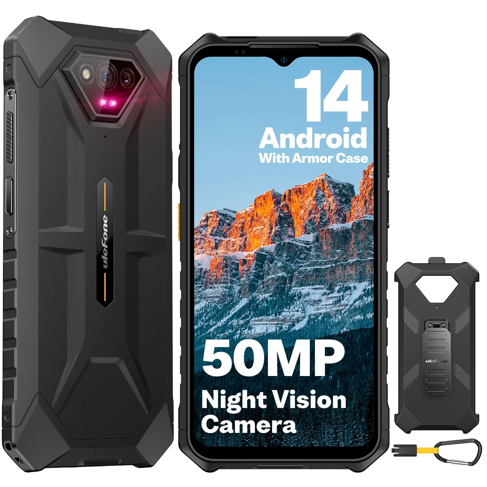 Ulefone Armor X13 Rugged smartphone Android 14 50MP+24MP Night Vision 12GB + 64GB/256GB SD, Octa Core 6320mAh 6,52'' IP68 Waterproof 4G Dual SIM Mobile Phones Fingerprint ID NFC GPS UK Version- Black