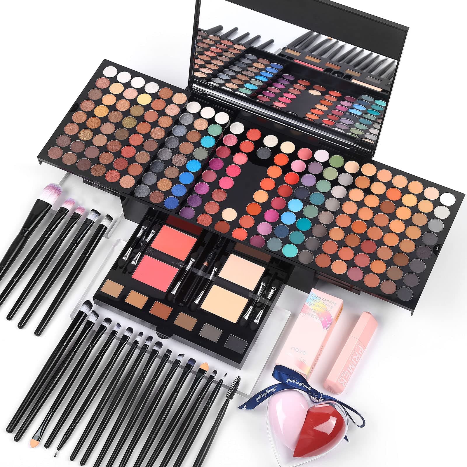 Makeup Gift Sets For Women - 190 Colors Makeup Palette Include Eyeshadow, Blushes, Eyebrow Powder,Eye Pencil,Mirror+20Pcs Makeup Brushes+Eyeshadow Primer+2Pcs Sponge Puff Make Up Set (Makeup Set A)