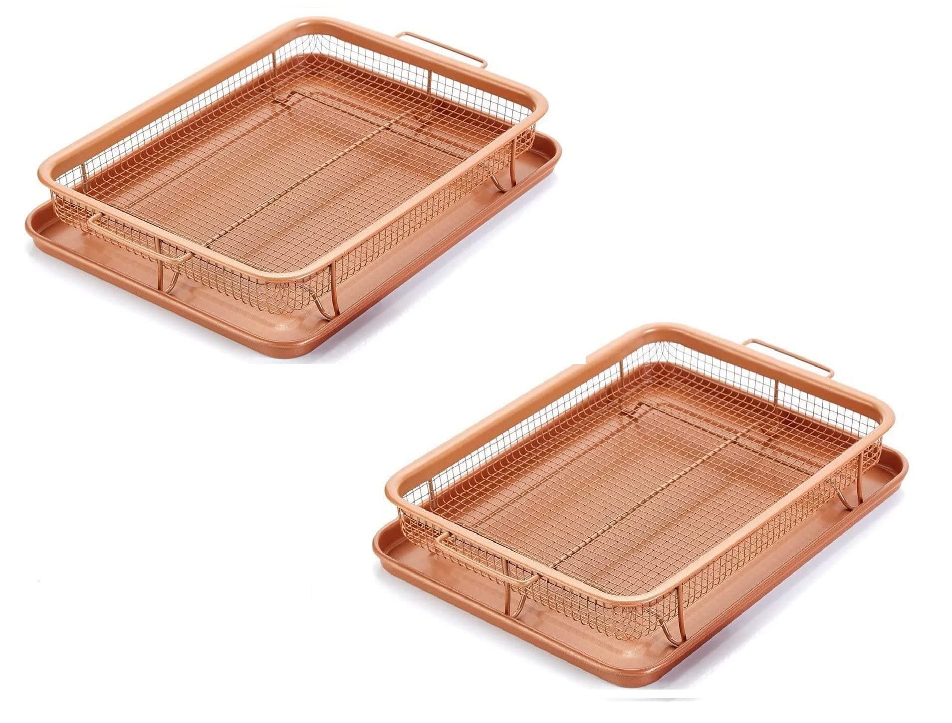 Kitchen Deep-Fried Food Drain Basin Rectangle Crispy Tray Filter Mesh Fresh-Keeping Basket Non-Stick Oil Pan Crisping Tray Oven Baking Tray Frying Basket and Baking Sheet (2)