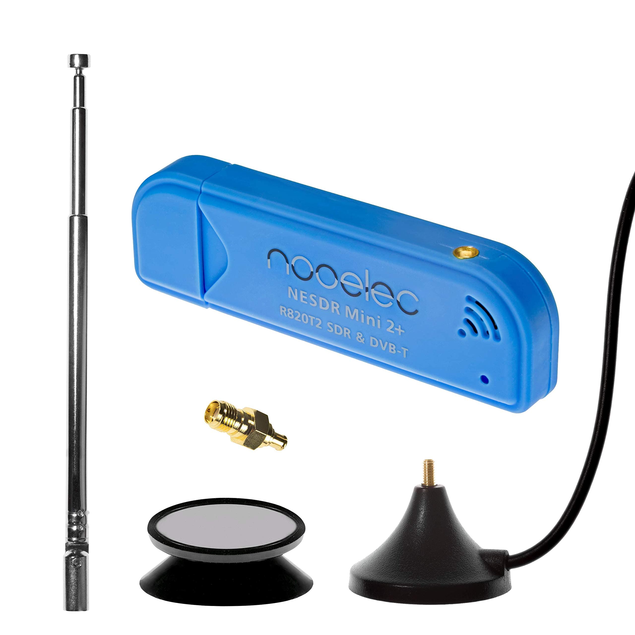 Nooelec NESDR Mini 2+ 0.5PPM TCXO RTL-SDR & ADS-B USB Receiver Set w/Antenna, Mount & Female SMA Adapter. RTL2832U & R820T2 Tuner. Low-Cost Software Defined Radio for Windows, Mac OS & Linux