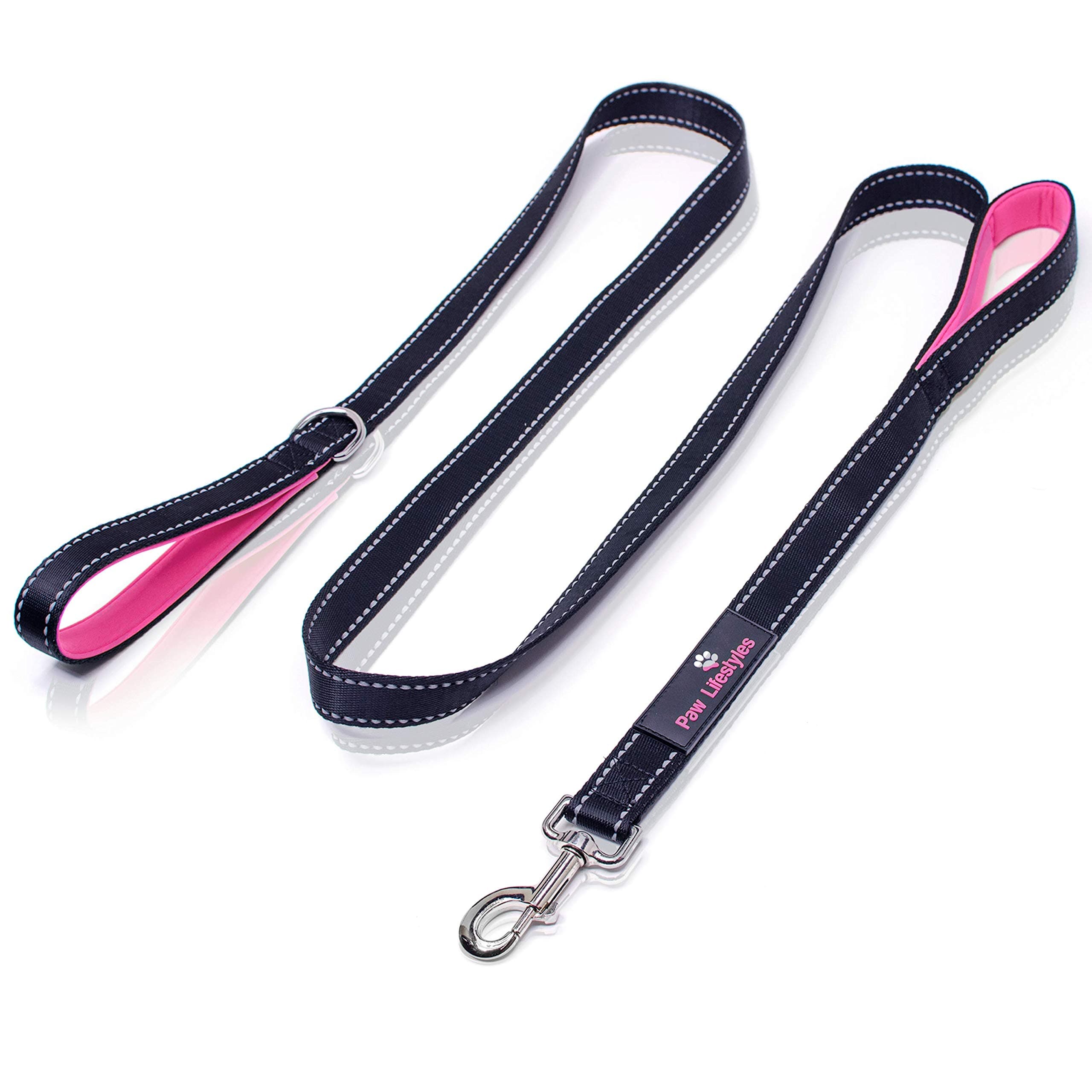 Heavy Duty Dog Leash - 2 Handles - Padded Traffic Handle For Extra Control, 7ft Long - Perfect Leashes For Medium to Large Dogs (Black and Magenta)