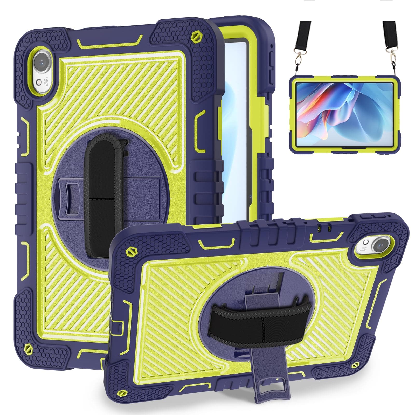 for Huawei MatePad 11.5S Case,Shockproof Rugged Protection Case for Huawei MatePad 11.5S 11.5 inch 2024 Released Wrist Strap Kickstand Tablet Protective Case Shoulder Strap(Navy+Yellow Green)