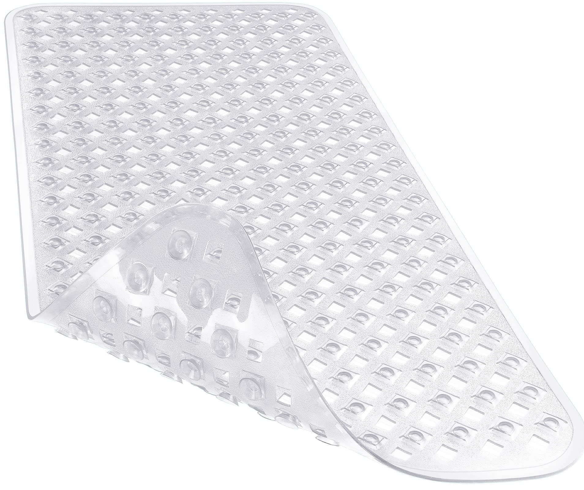 Non Slip Bath Mat, Super Strong Suction Cups,34.5"x15.5"Long Tub Mat with Drain Holes, Machine Washable Fast Draining Shower Mats, Bathroom Essentials,Clear