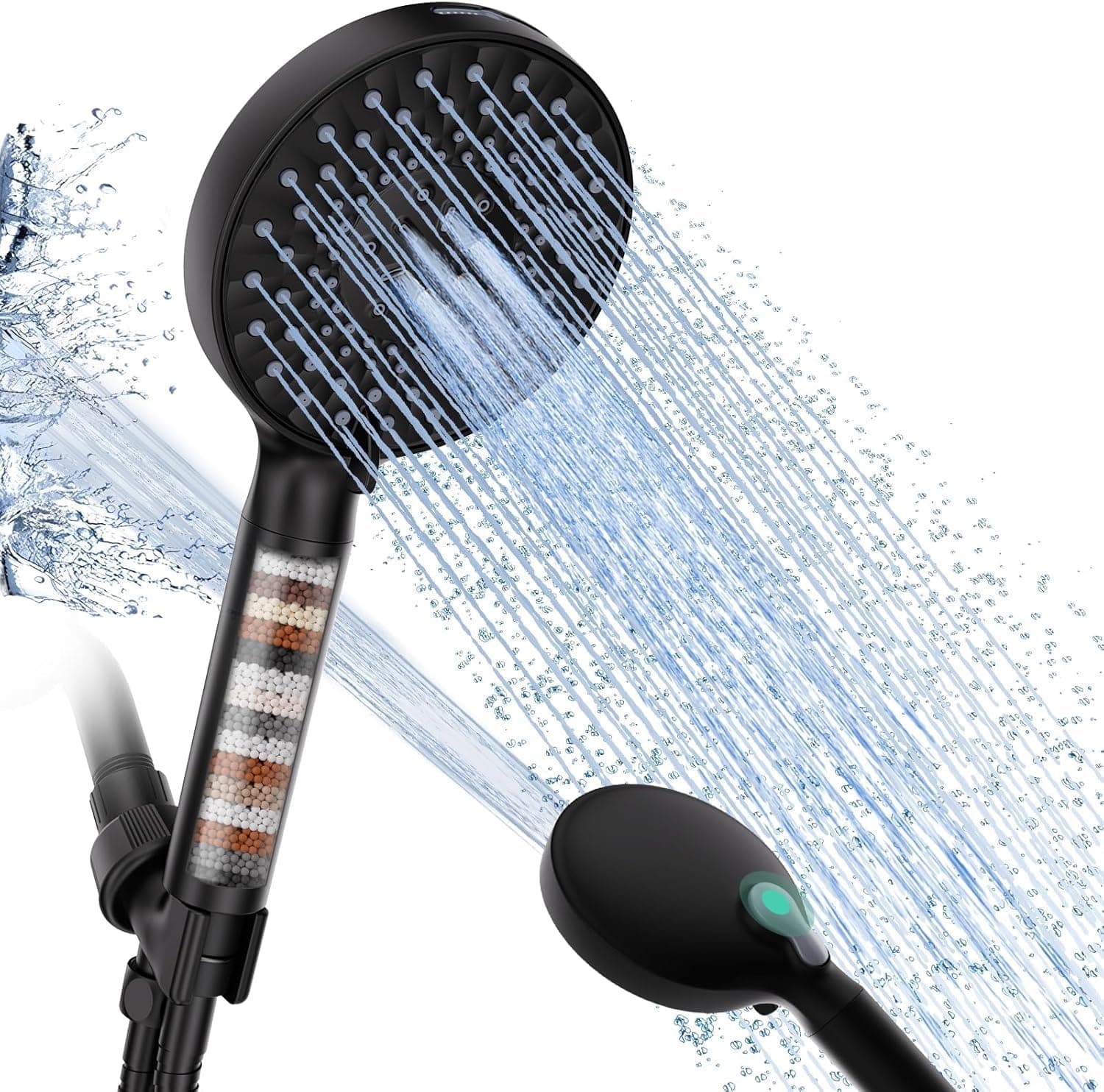 SR SUN RISE Filtered Shower Head with Handheld, High Pressure 9 Spray Mode Matte Black, detachable head,Water Softener Filters Beads for Hard Water - Remove Chlorine