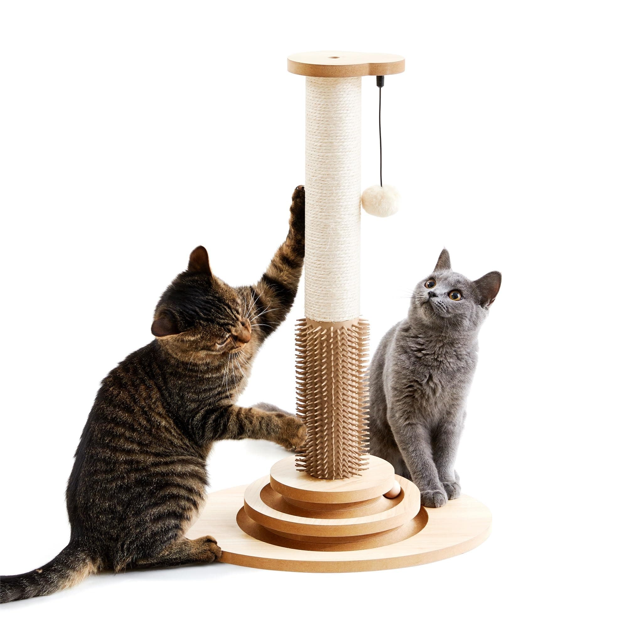 Made4Pets Cat Scratching Post, Interactive Cat Toys with Self Groomer, Turntable with Trackballs, Dangling Balls, Ideal Scratching Post for Indoor Cats
