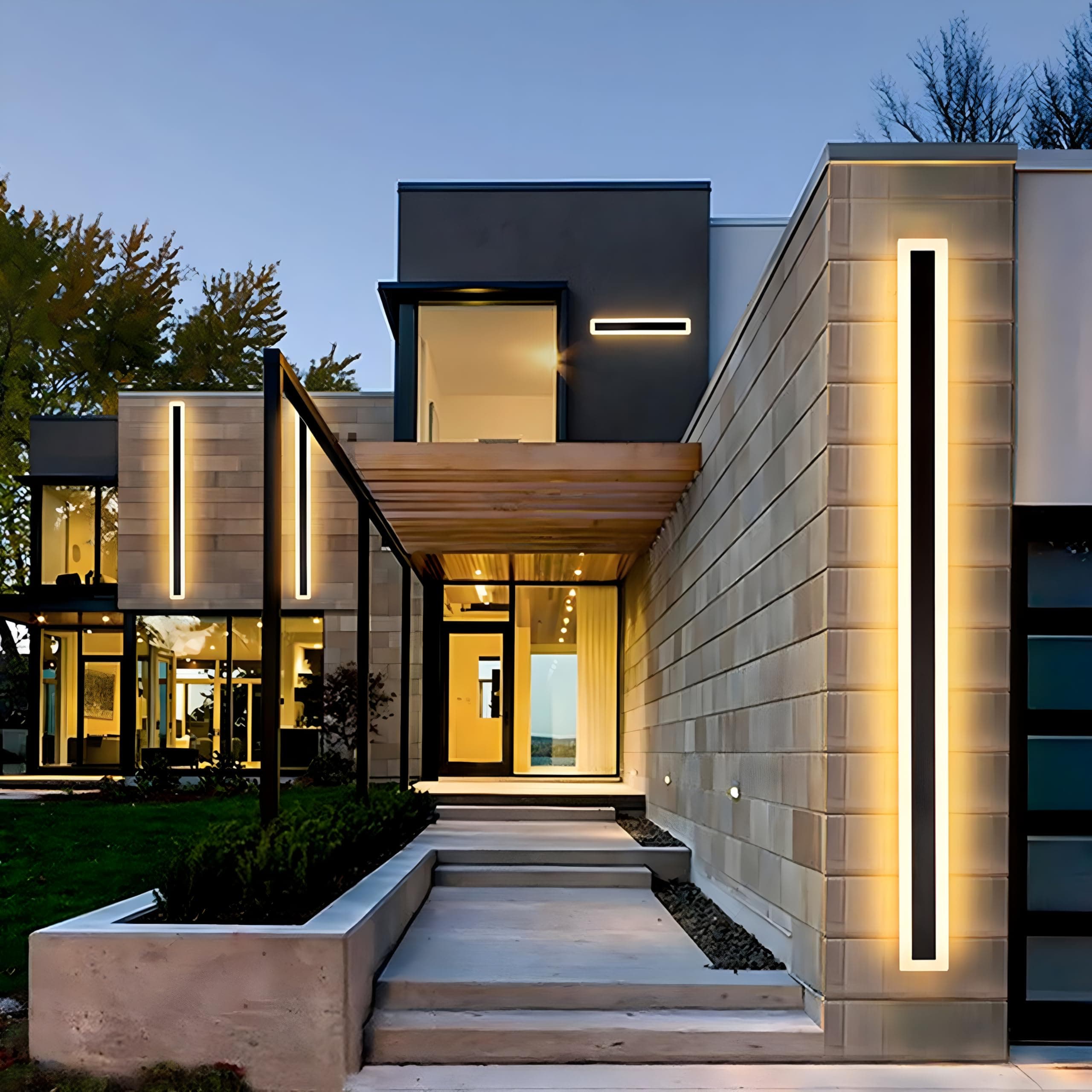 2Pack 79inch Long Outdoor Modern LED Wall Light,65W Waterproof IP65 Warm White 110V led Wall Mount Lighting Fixture Rectangular Black Wall Lights Elegant Frosted White Acrylic Anti Rust