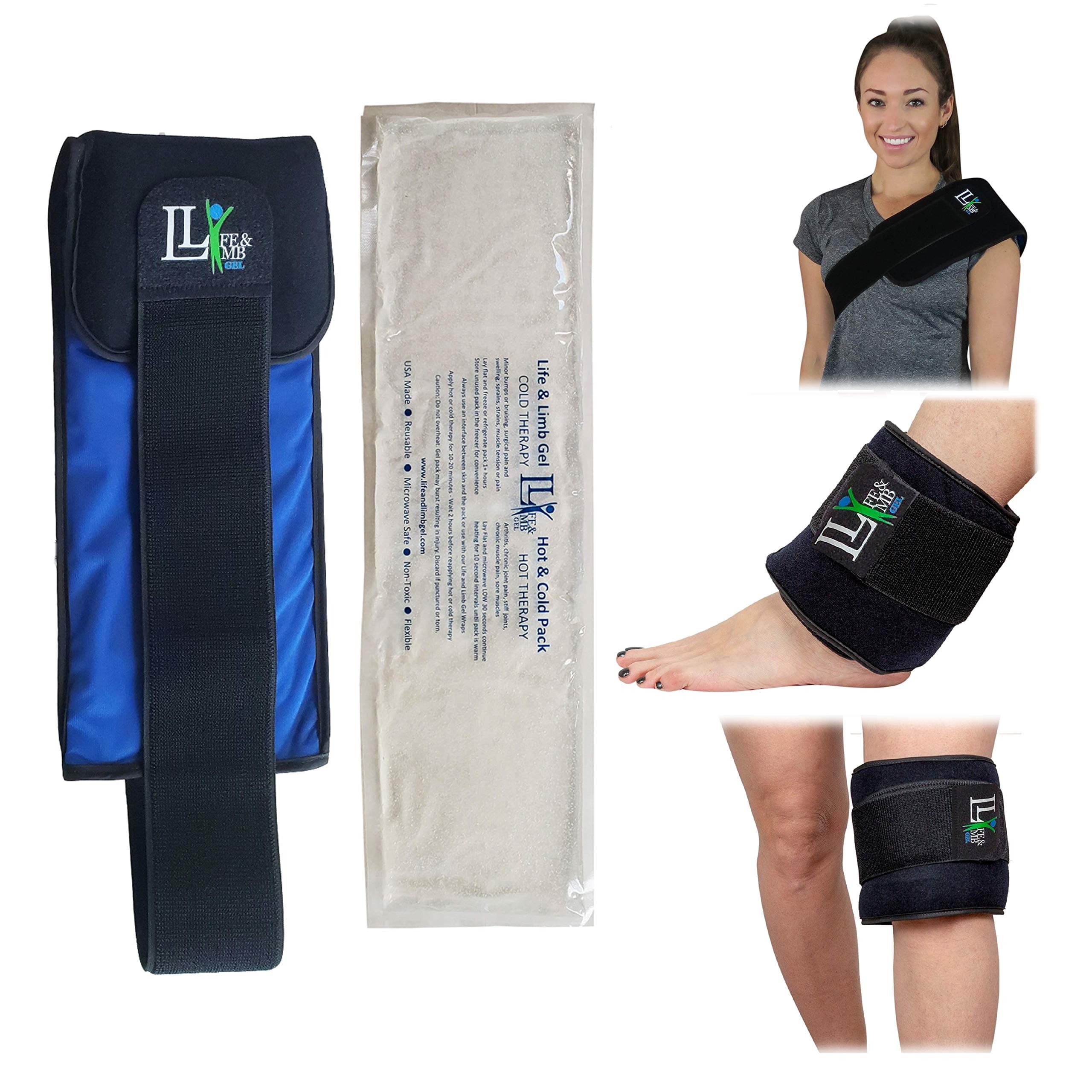 Life & Limb Gel Long Reusable Ice Pack for Injuries (6 X 20 Inches) Adjustable Straps - Premium Quality Hot Cold Pack - Pain Relief Wrap for Lower Back Knees Hips Shoulder Ankle Muscle Cramps by and