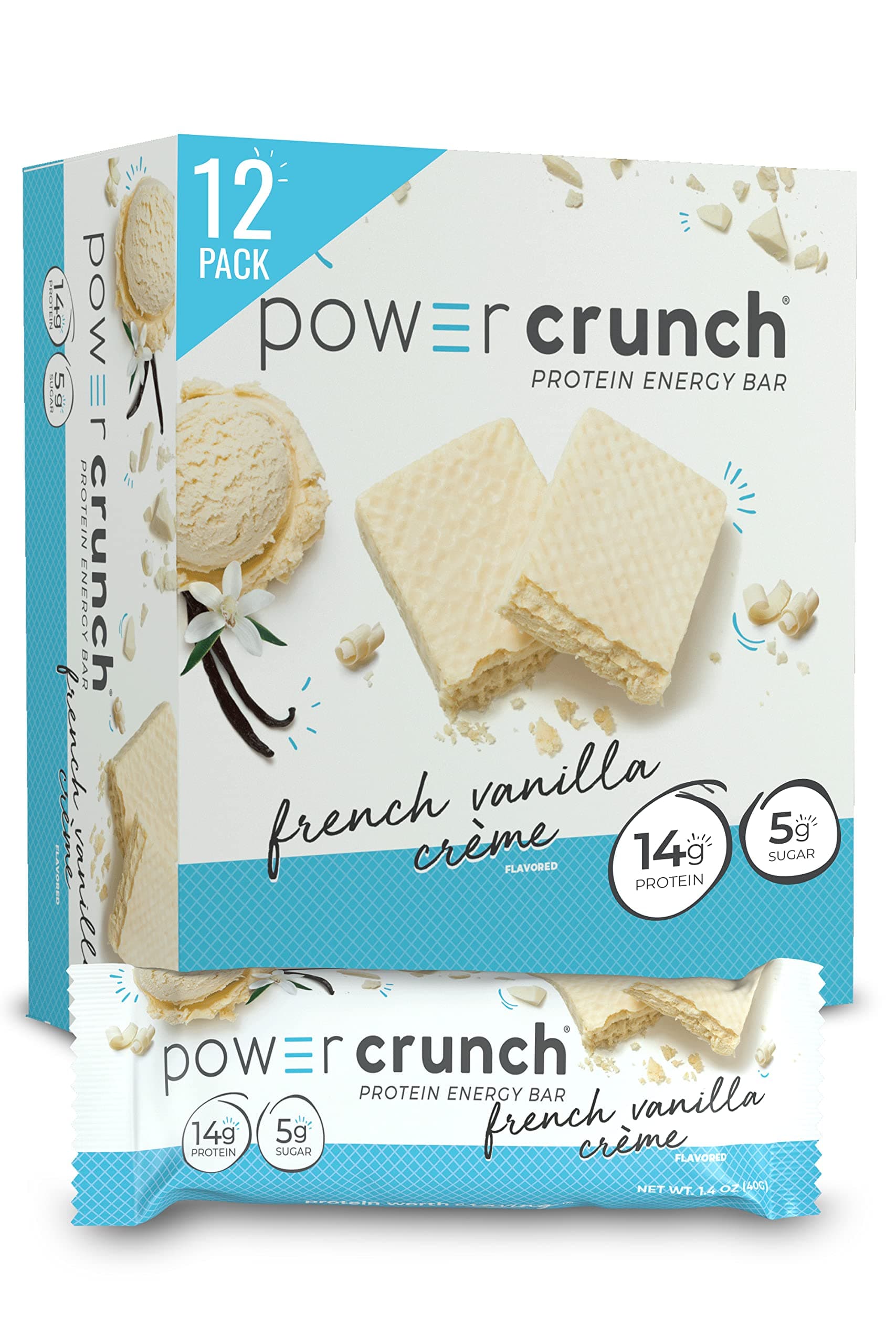 Power Crunch Whey Protein Bar, Protein Rich Snacks with Delicious Flavour, French Vanilla Cream, 39.7 g (Pack of 12)