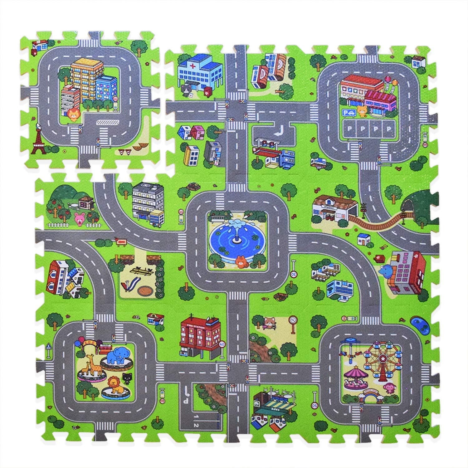 Sponsored Ad - Play Mat Interlocking Foam Car Rug Floor Puzzle Tiles Playroom Pieces Interactive by Exultimate, 9 Piece Set Zoo
