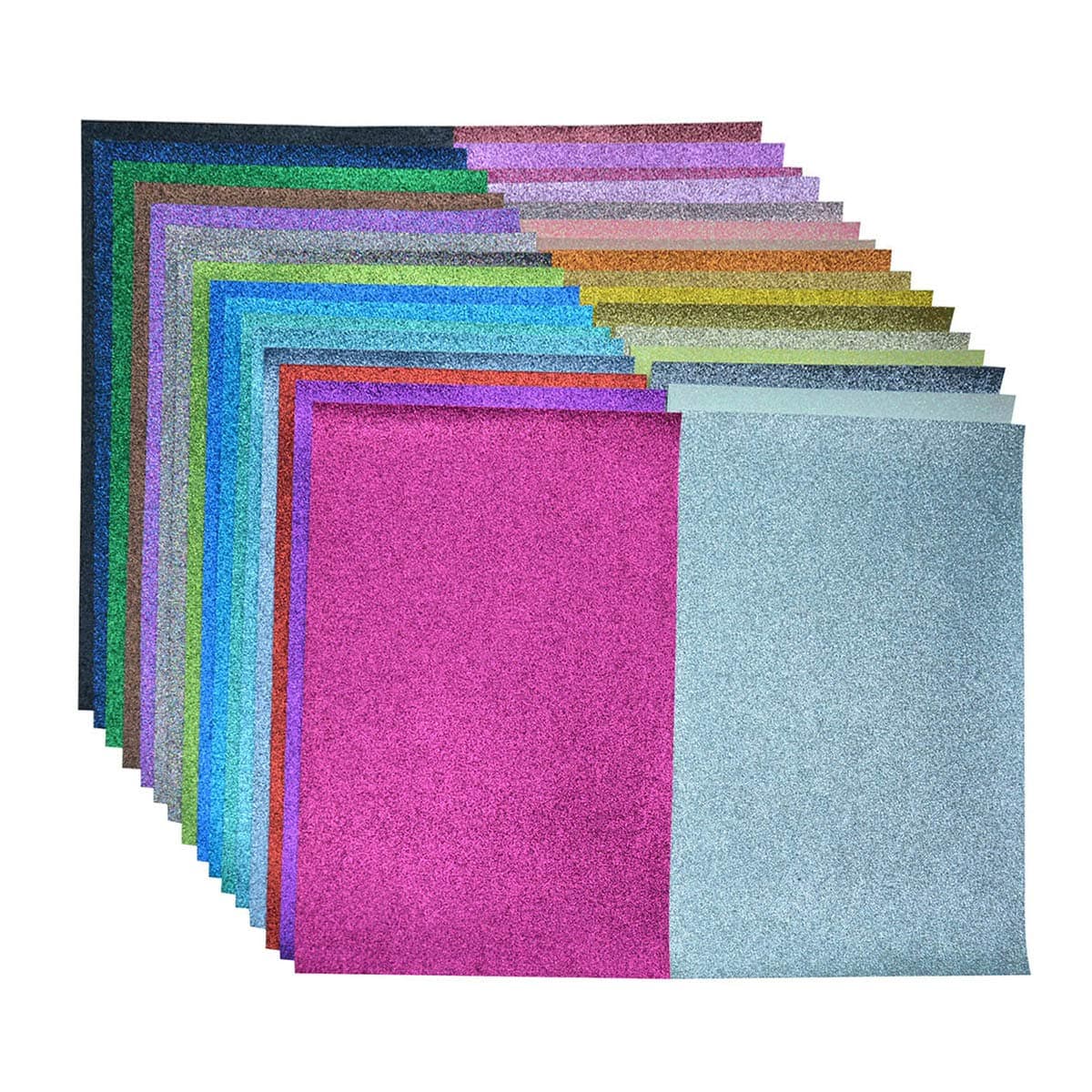 Faux Leather Glitter Canvas Sheets- 32 Pieces Solid Colors 8x12 Inch(21x30cm) Shiny Fine Glitter Fabric Sheets for Bows, Earrings, Hair Accessories Making, 32 Colors and Each Color One Sheet