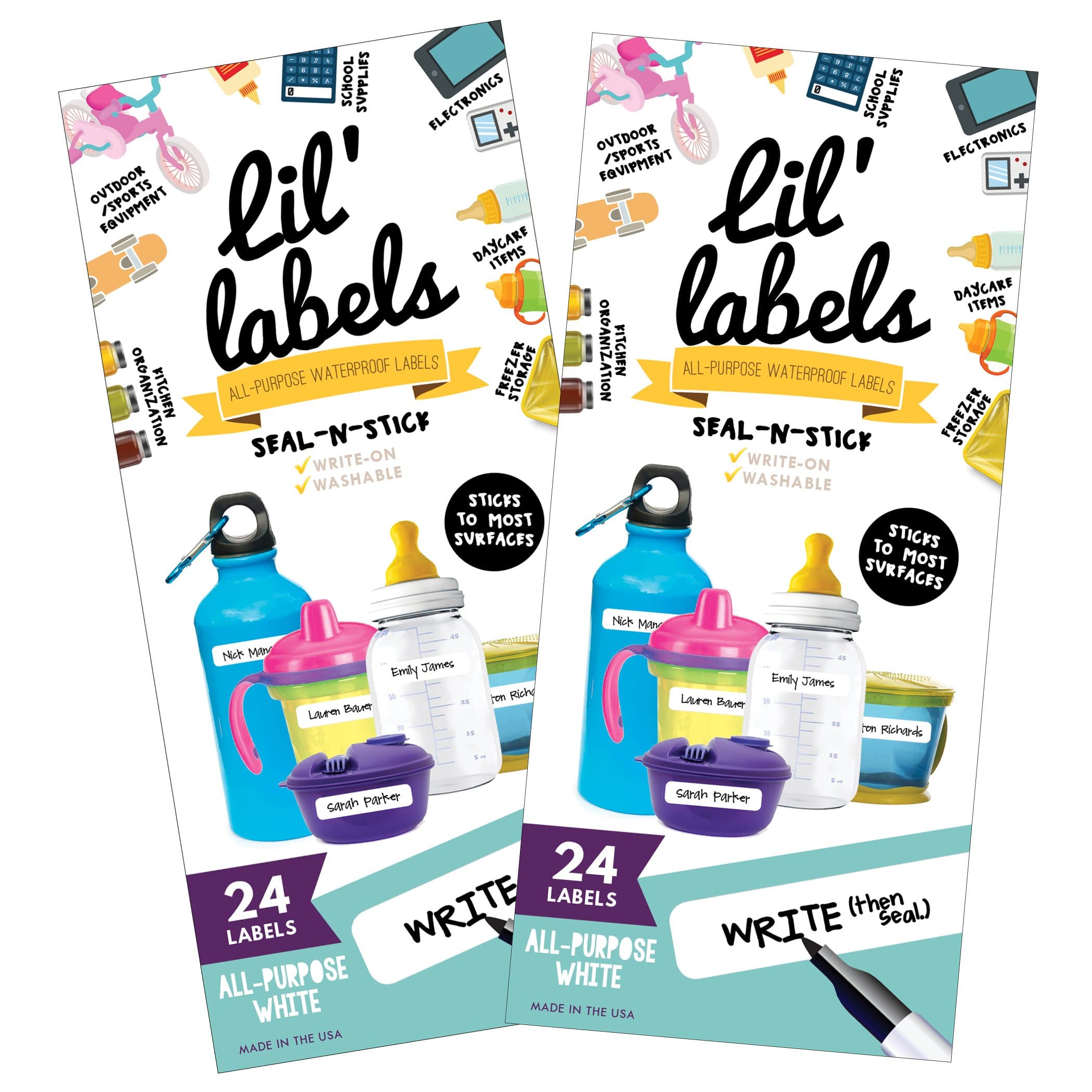 Lil' Labels, Write-On Food Labels, Waterproof Label, Multipurpose, Self-Laminating, Dishwasher-Safe, Write-On for Home Organization and Kitchen Labels (All-Purpose White, Set of 2)