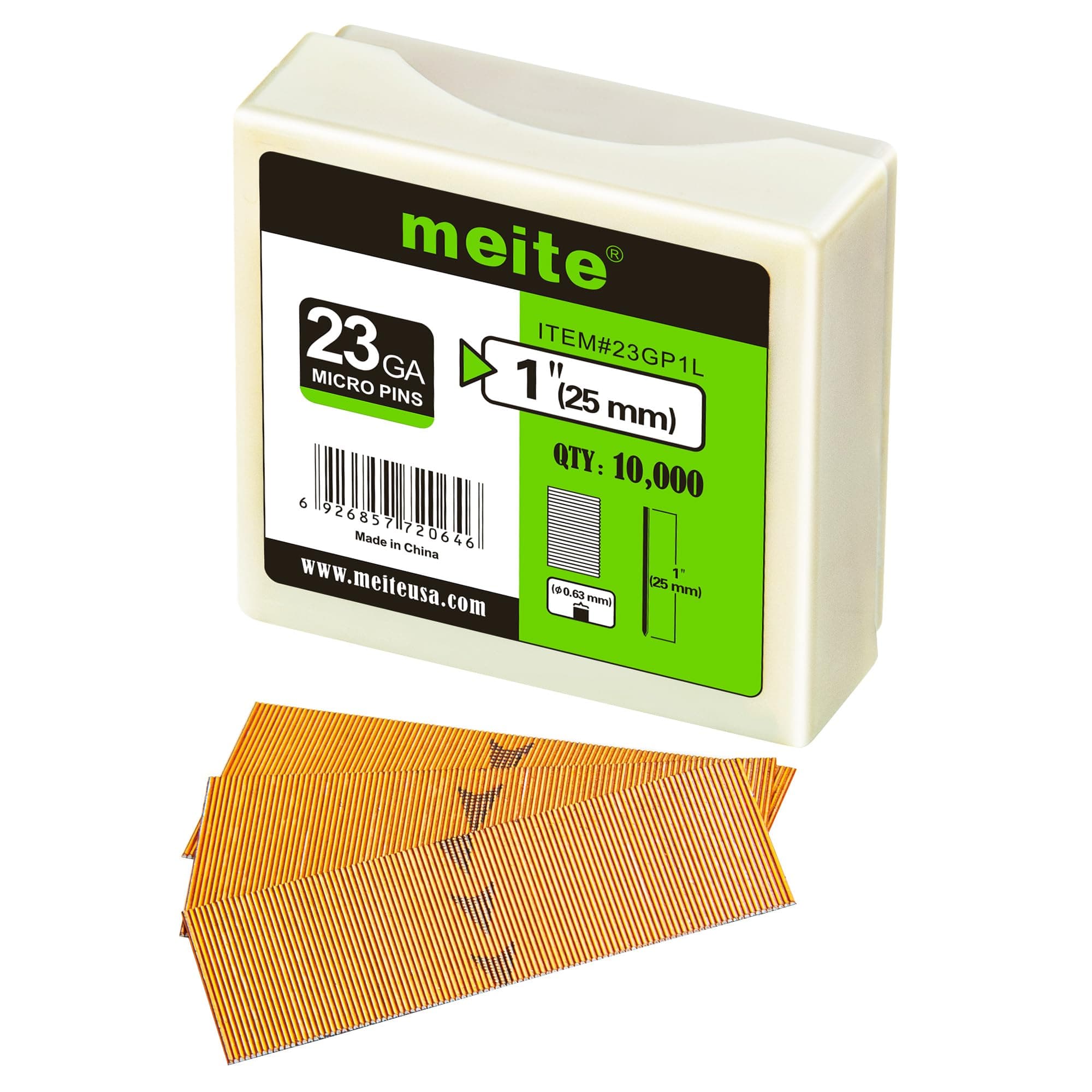 meite 23 Gauge Pin Nails, 25 mm Micro Headless Brad Nails for Pin Nailer - Copper Plated Pins Nail Gun Nails, Ideal for Fine Woodworking and Trim Work (10,000 Counts)