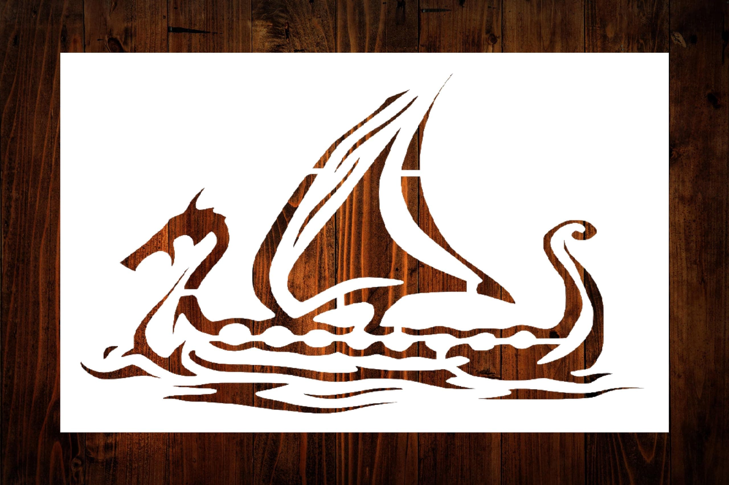 Rubstamper Viking Ship Logo Stencil Reusable Sturdy Flexible Clear Plastic 1-5x8 in Arts and Crafts Material Scrapbooking for Airbrush Painting Drawing