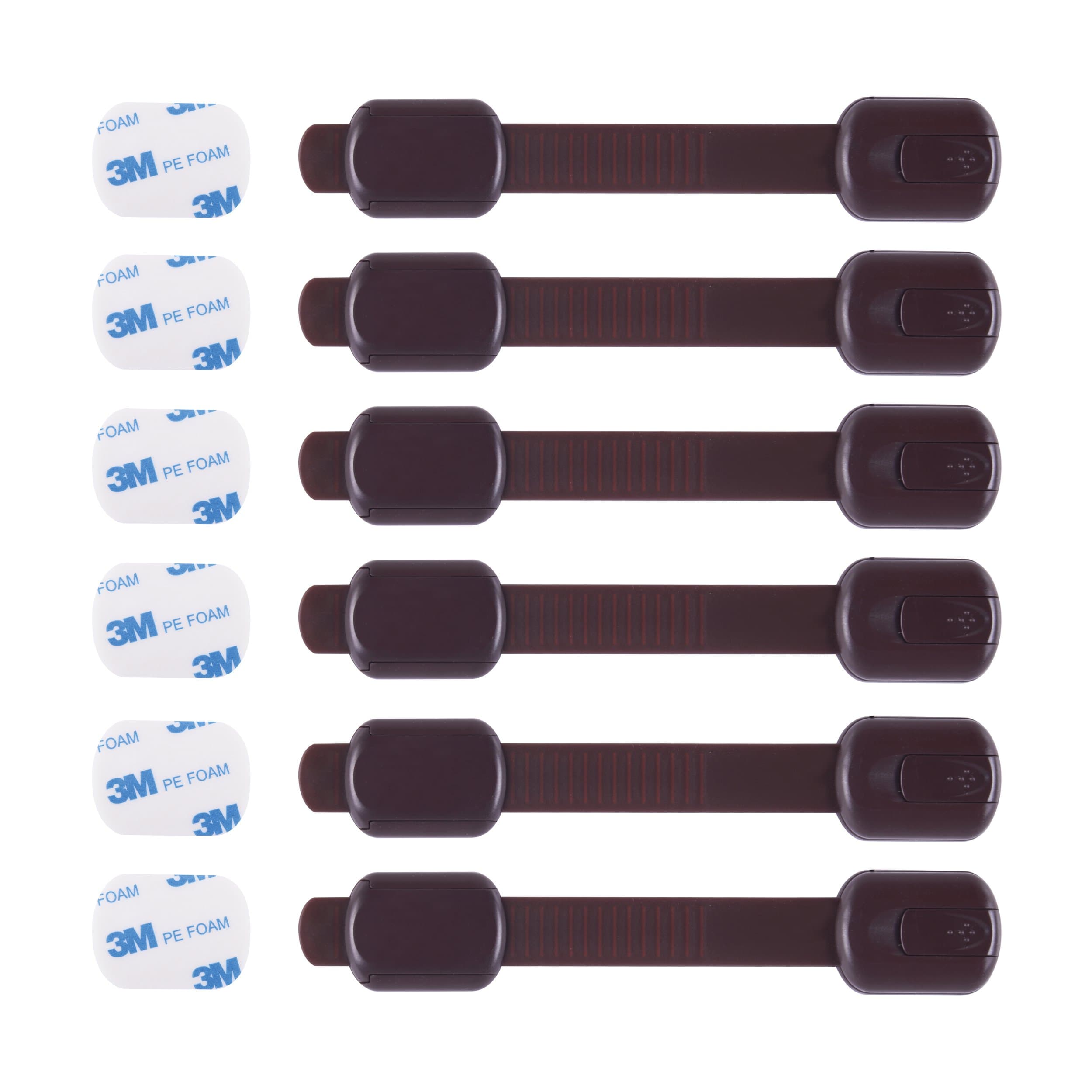 Child Safety Cabinet Locks (6 Pack) – Adjustable Baby Proofing Strap Latches with Strong 3M Adhesive – No Drill Childproof Locks for Drawers, Cabinets, Fridge, Door, Closet, Brown