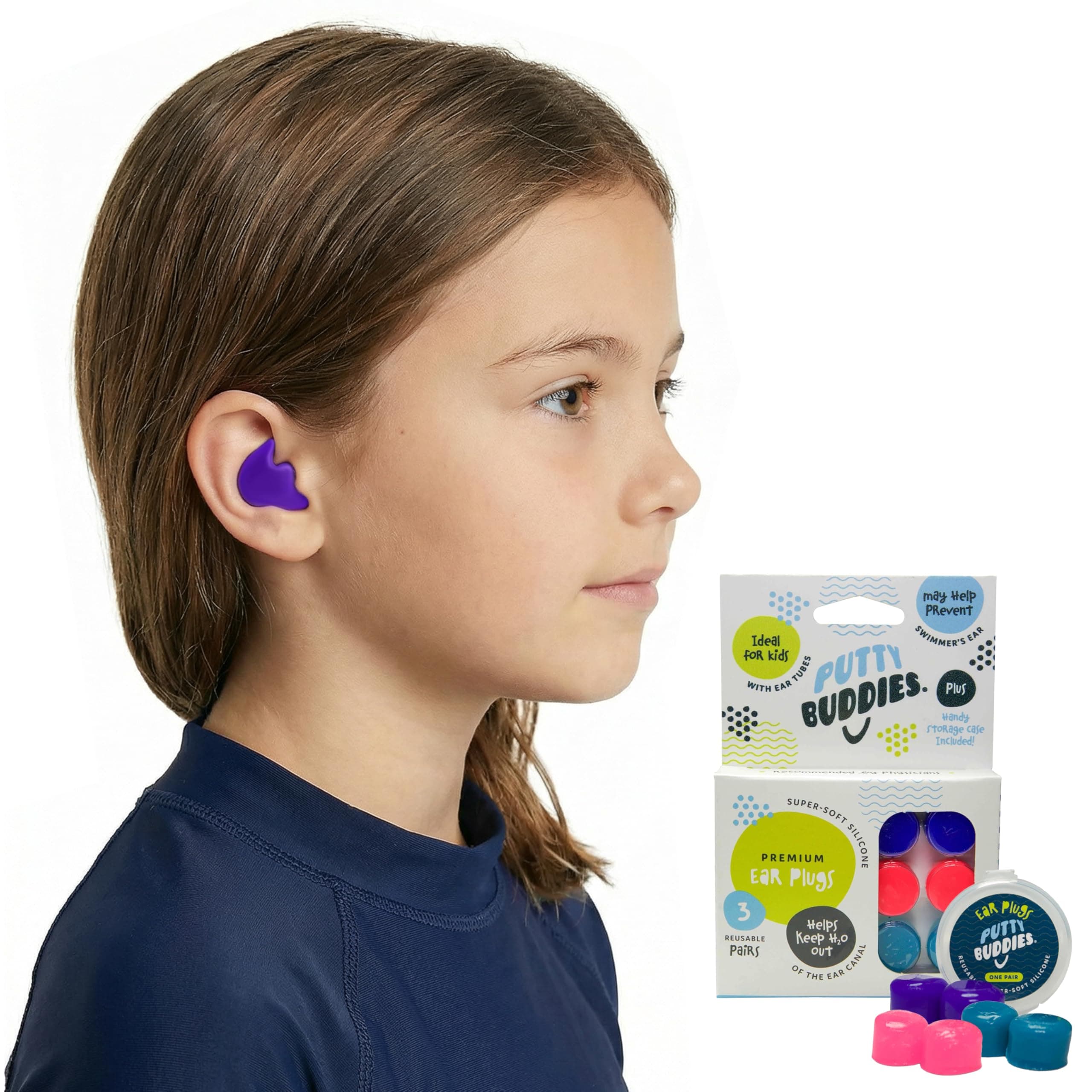 Earvolution Original Putty Buddies Ear Plugs for Swimming - Invented by an Ear Physician - Moldable, Premium Silicone Ear Plugs - One Size - Waterproof - Made in The USA - 3 Pair Pack