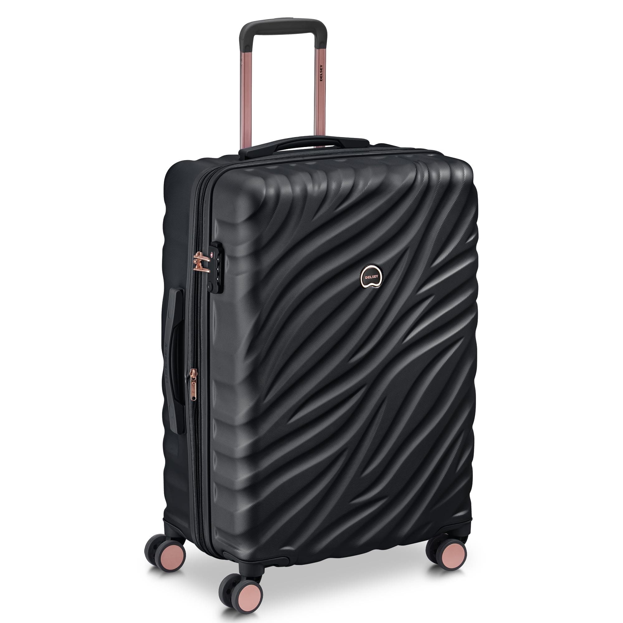 Alexis Hardside, Medium Checked, Expandable Luggage with 4 Spinner Wheels, Lightweight Suitcase, 25-Inch, Black/Rose Gold