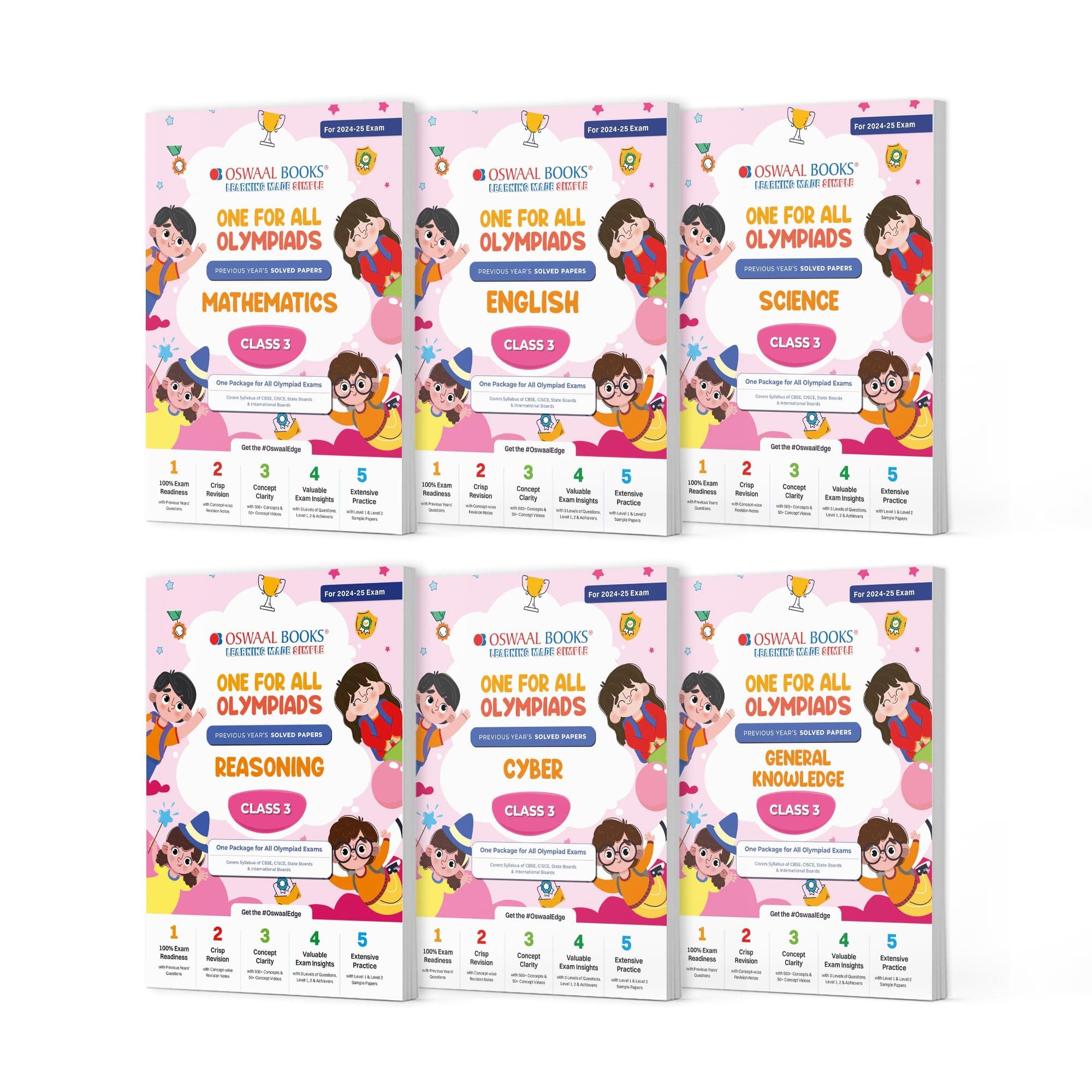 Oswaal One For All Olympiad Previous Years' Solved Papers Class 3 (Set of 6 Books) Maths, English, Science, Reasoning, Cyber & General Knowledge (For 2024-25 Exam) Product Bundle – 4 April 2024