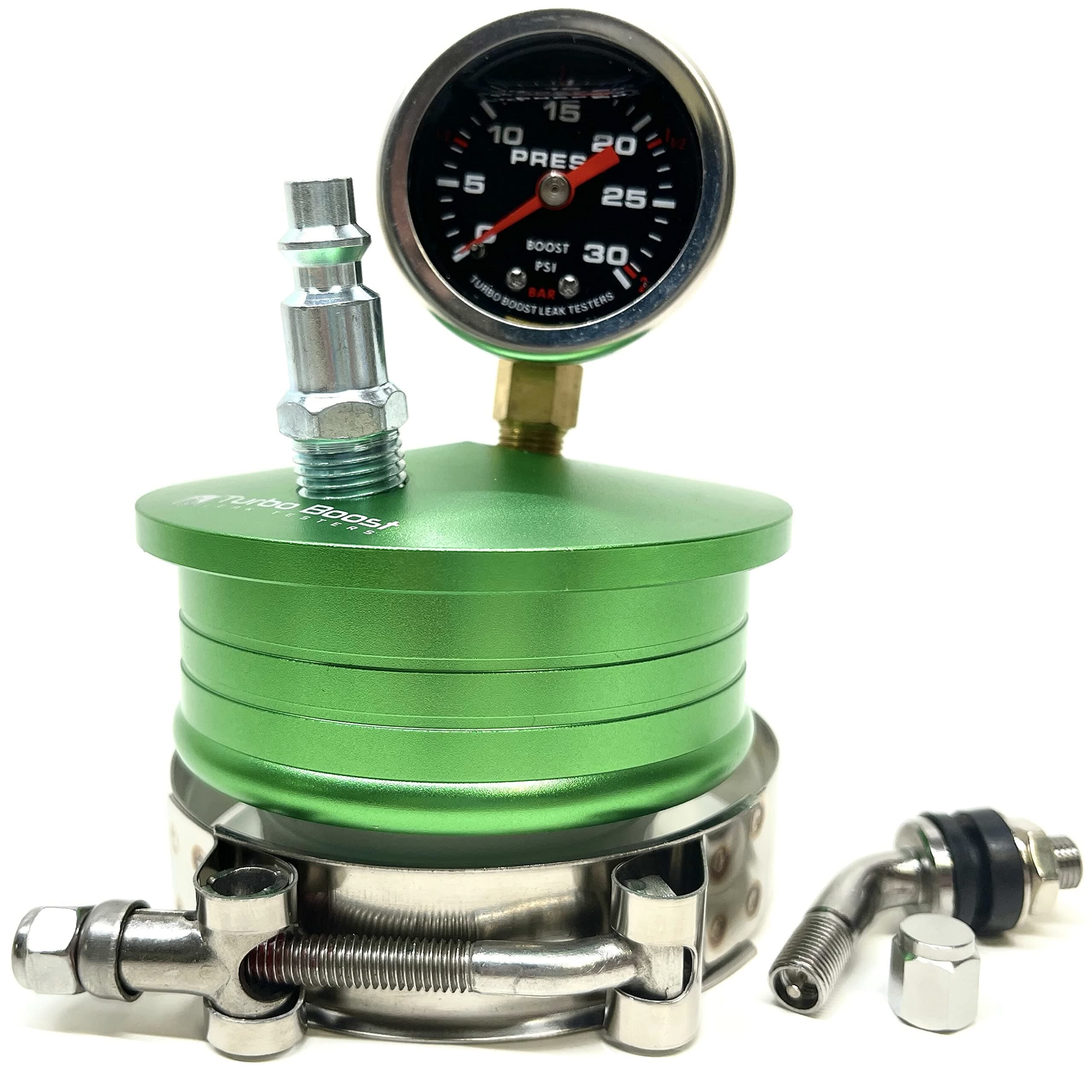Turbo Boost Leak Testers 3" End Cap- 6061 Billet Aluminum- Tire Valve- 30 PSI Boost Gauge