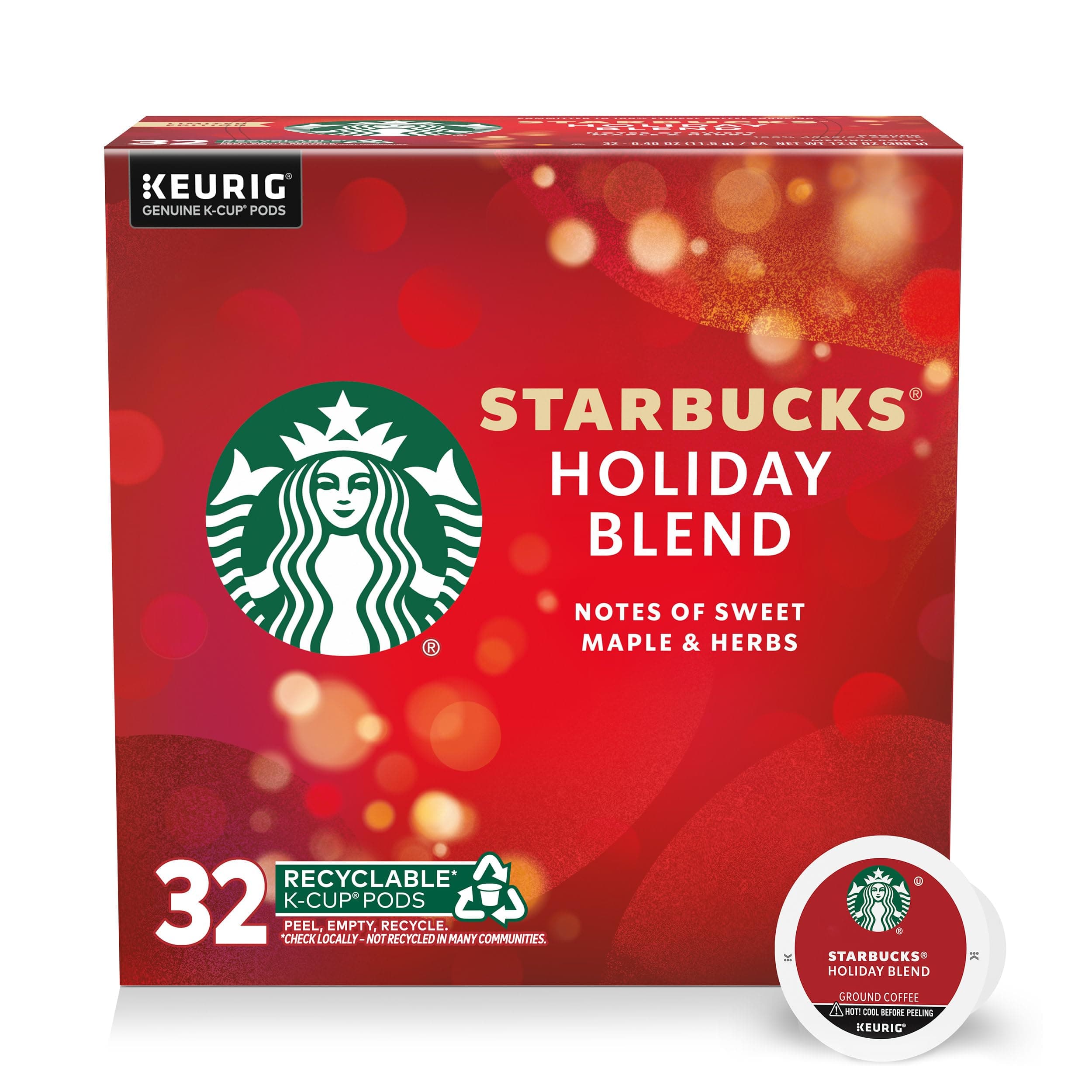 Starbucks K-Cup Coffee Pods-Medium Roast Coffee-Holiday Blend-100% Arabica-Limited Edition-1 box (32 pods)