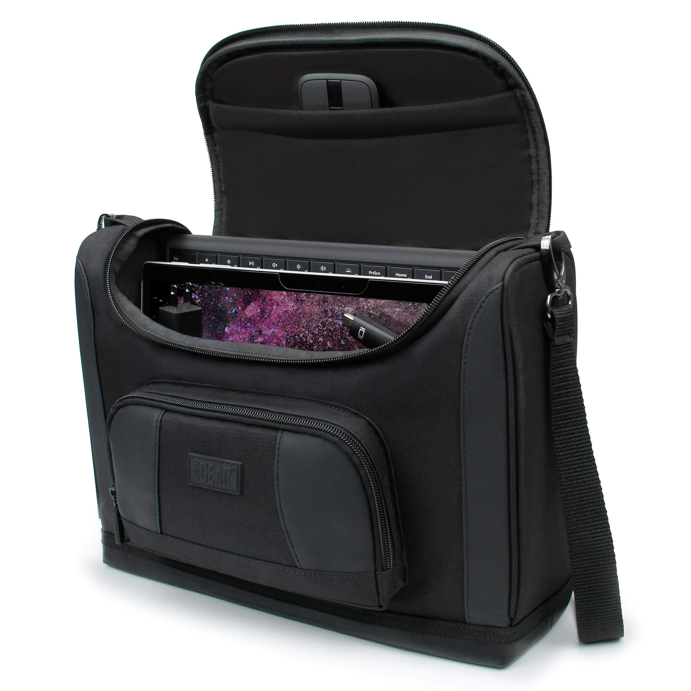 USA Gear Small Messenger Bag for Microsoft Surface Pro 12" (2025), 11th Gen/10/9/8/7, Surface Laptop 13-inch (2025) - Shoulder Bag Travel Tablet Case Fits Accessories, Charger, Keyboard, Mouse (Black)