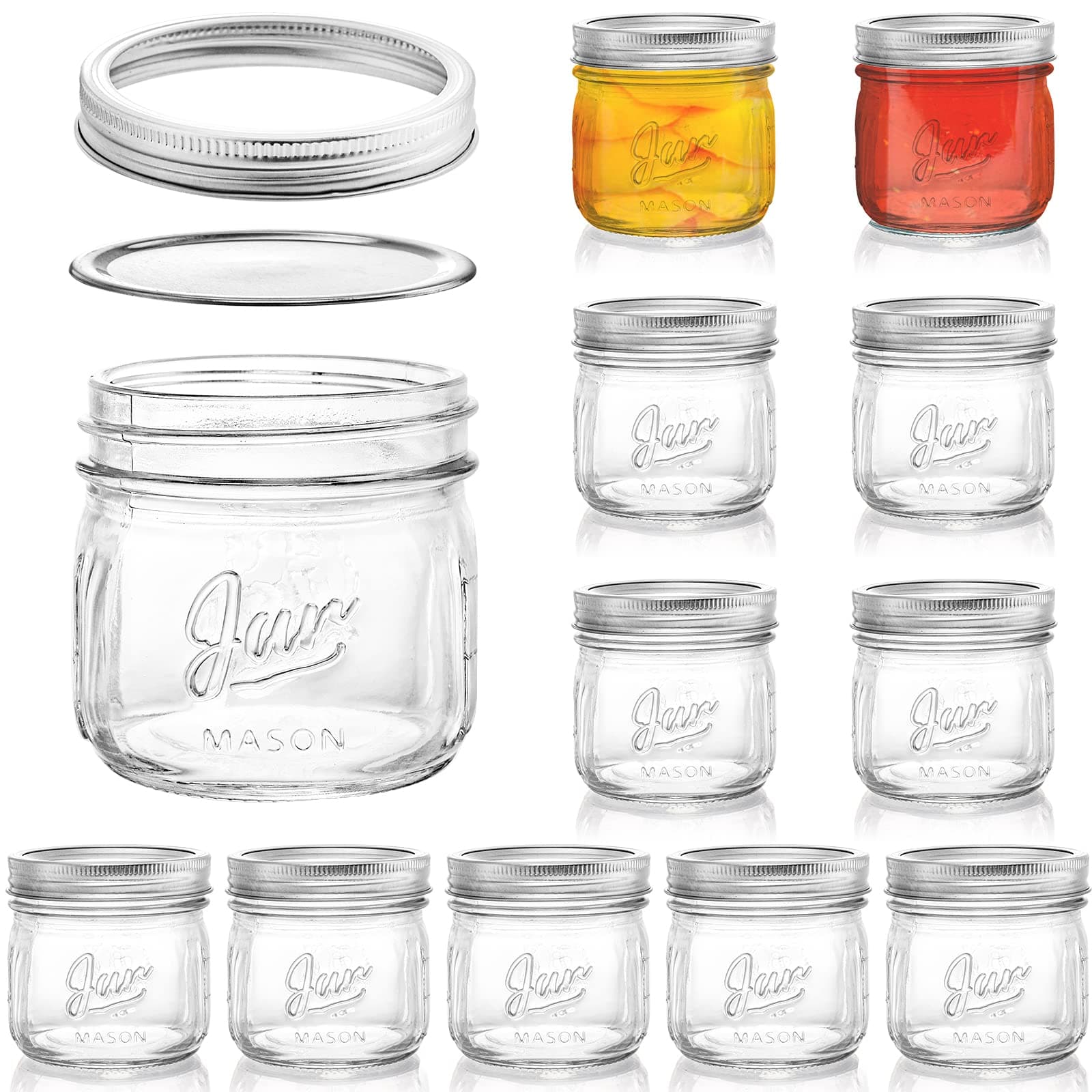 Lyellfe 12 Pack Wide Mouth Mason Jars, 12 Oz Glass Canning Jars with Airtight Lids, Clear Mason Spice Jars for Jam, Honey, Jelly, Sauces, Yogurt