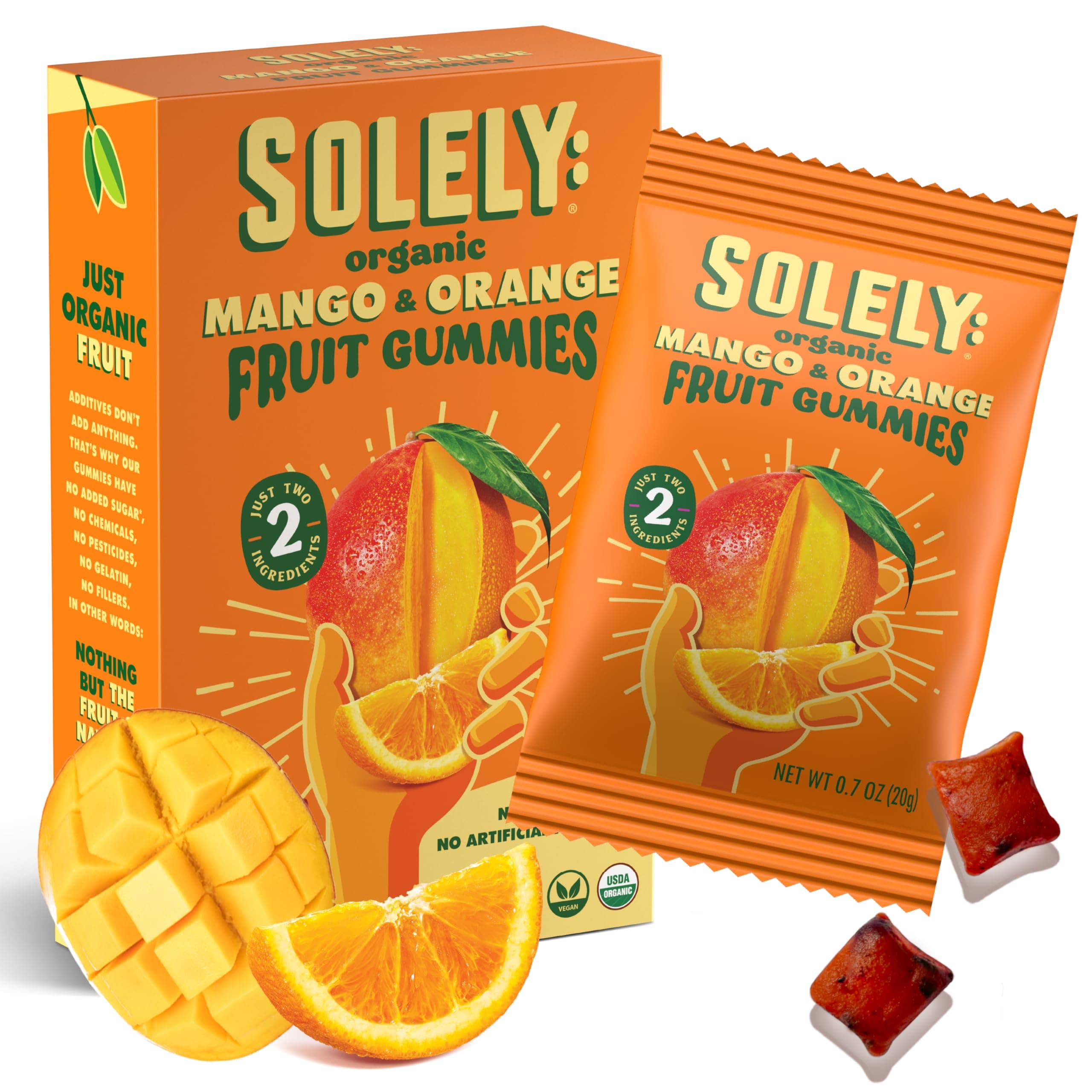 Organic Mango & Orange Whole Fruit Gummies (Pack of 1 Box, 5 Bags per Box) - Real Fresh Fruit - Healthy Snacks for Adults & Kids - Non GMO, Vegan Snacks, Shelf Stable - 5 Bags (3.5 oz)