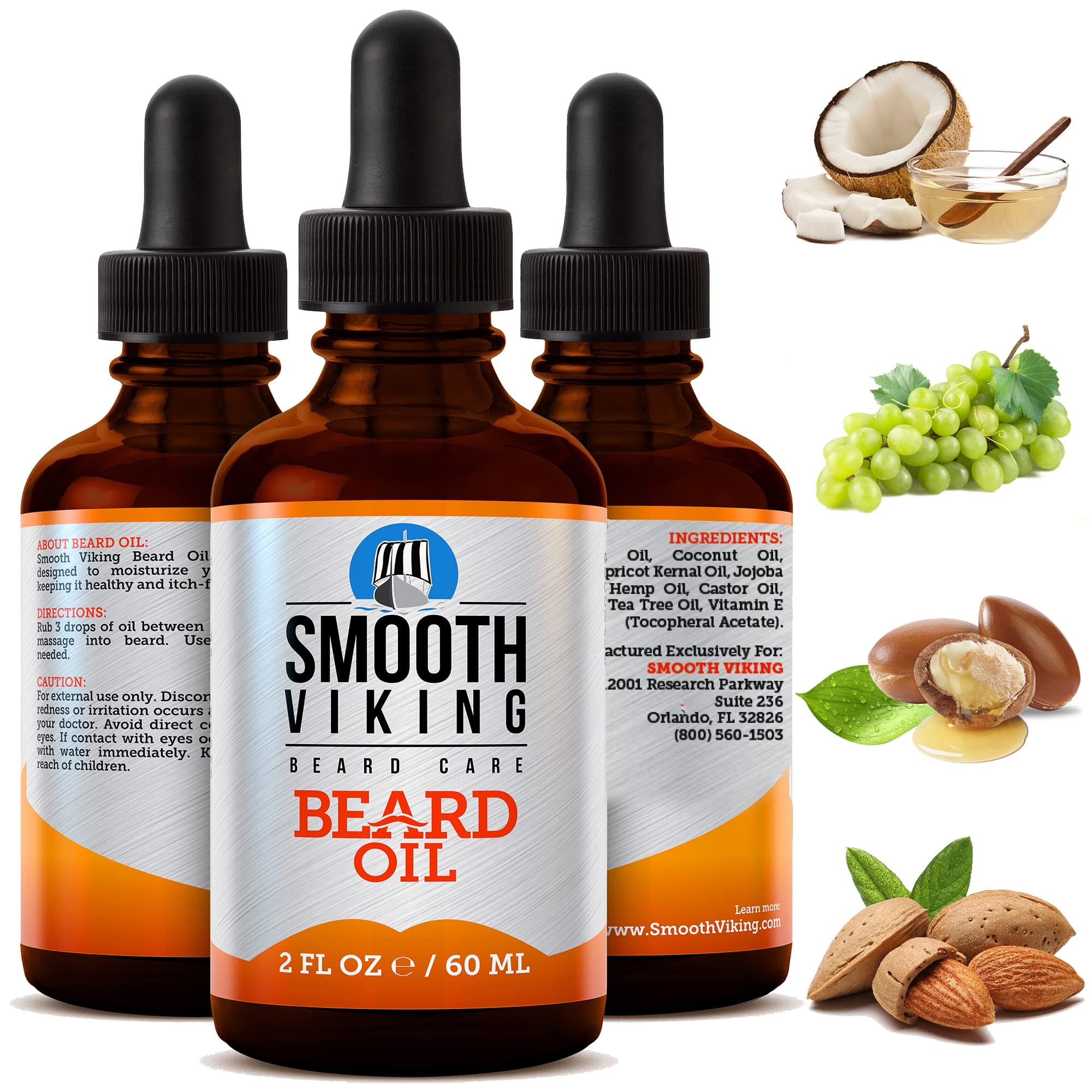 Smooth Viking Beard and Mustache Oil for Men - Argan Formula for Moisturizing, Grooming, and Soothing Dry Skin (2 Oz)