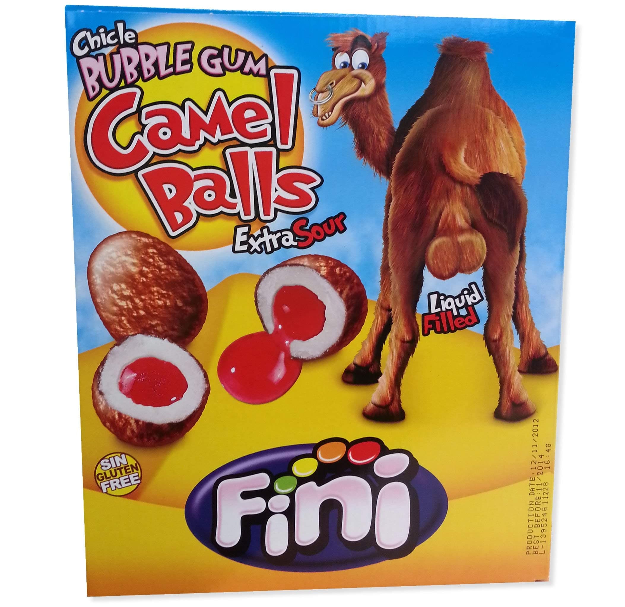 Fini Chicle Bubble Gum Camel Balls Extra Sour Liquid Filled Box 200.