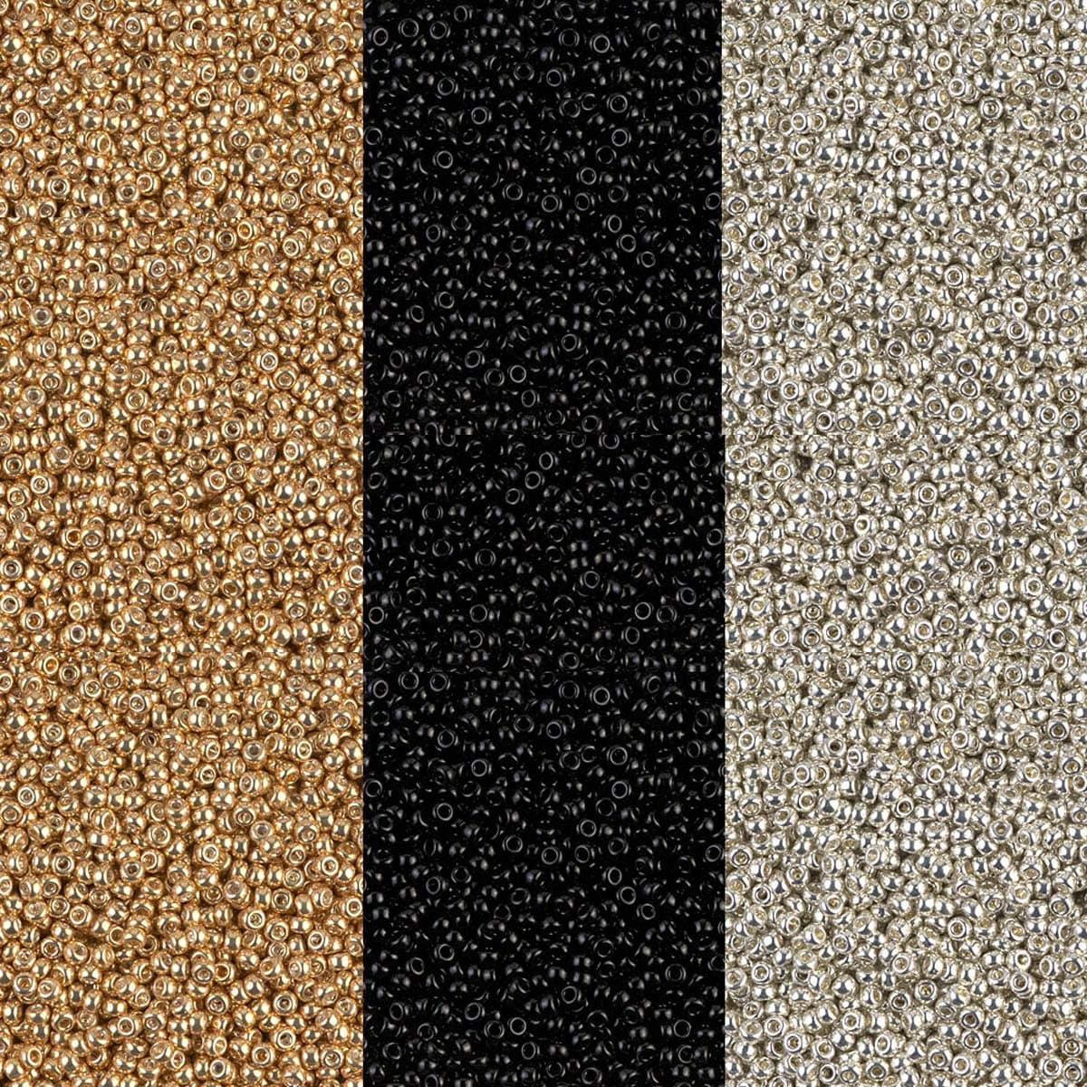 Miyuki Metallic Seed Beads Mix, Size 11/0, Galvanized Silver, Galvanized Gold and Black Opaque (22 Gram Tubes X 3)