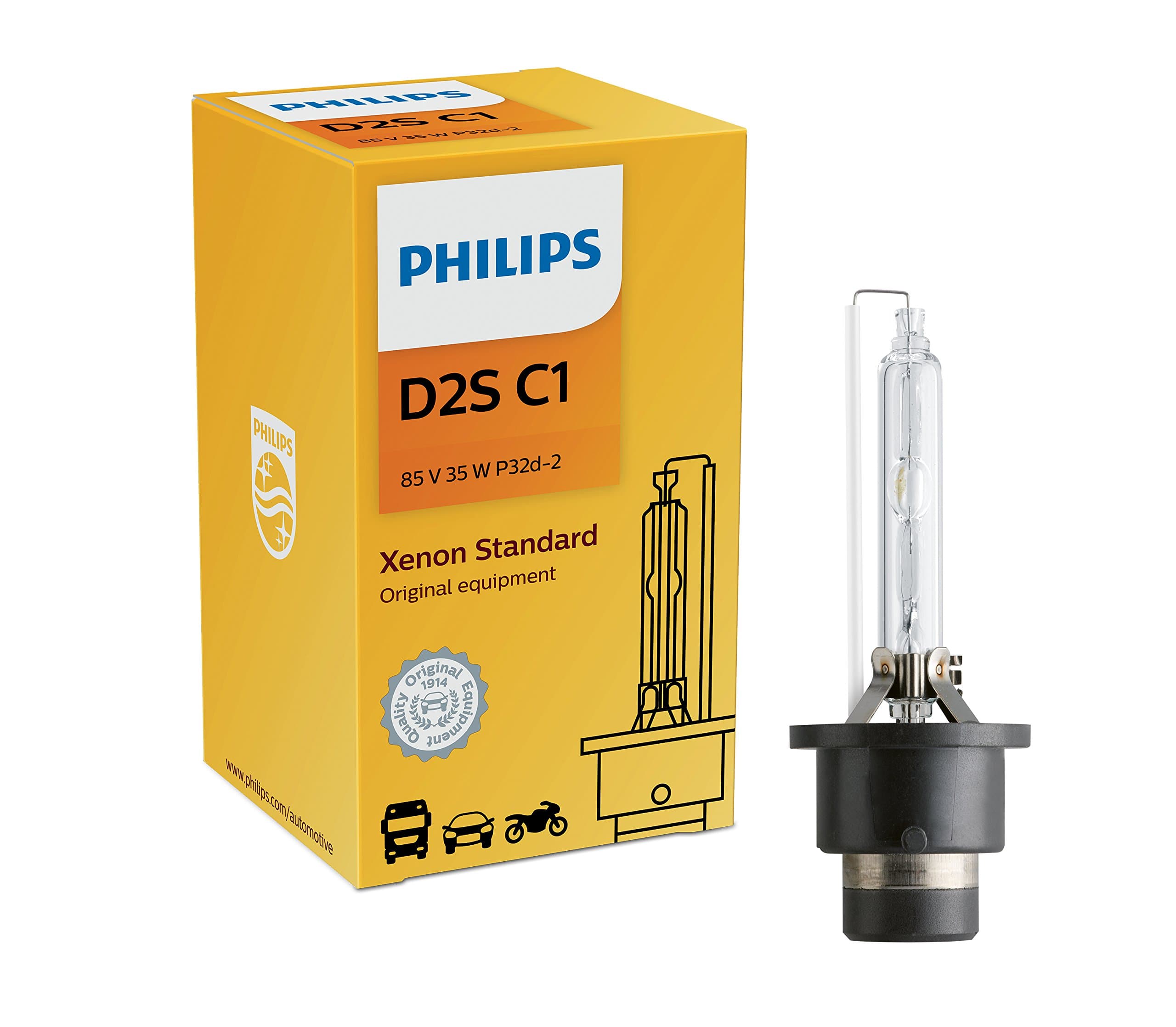 Philips Automotive Lighting D2S Authentic Xenon HID Headlight Bulb with 4200K Intense White Light, Fits Select High Beam and Low Beam Positions, 1 Pack