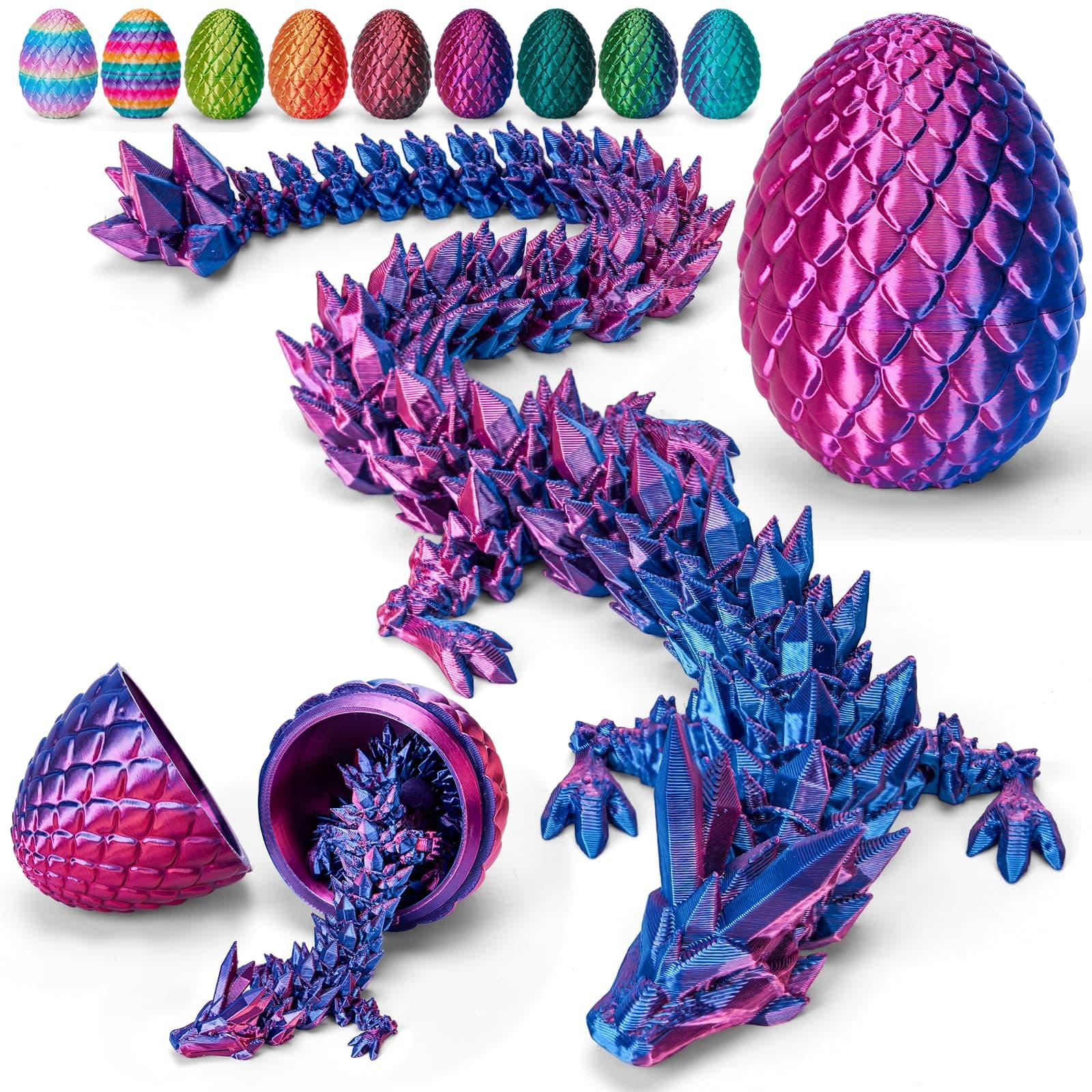 TBOLINE 12" 3D Printed Dragon Egg, Cool 3D Printer Articulated Crystal Dragon Toys for Kids, Surprise Animals Figurines Fidget Dinosaur Eggs Toys for Boys Kids Teen 5-7 4-6 8-12