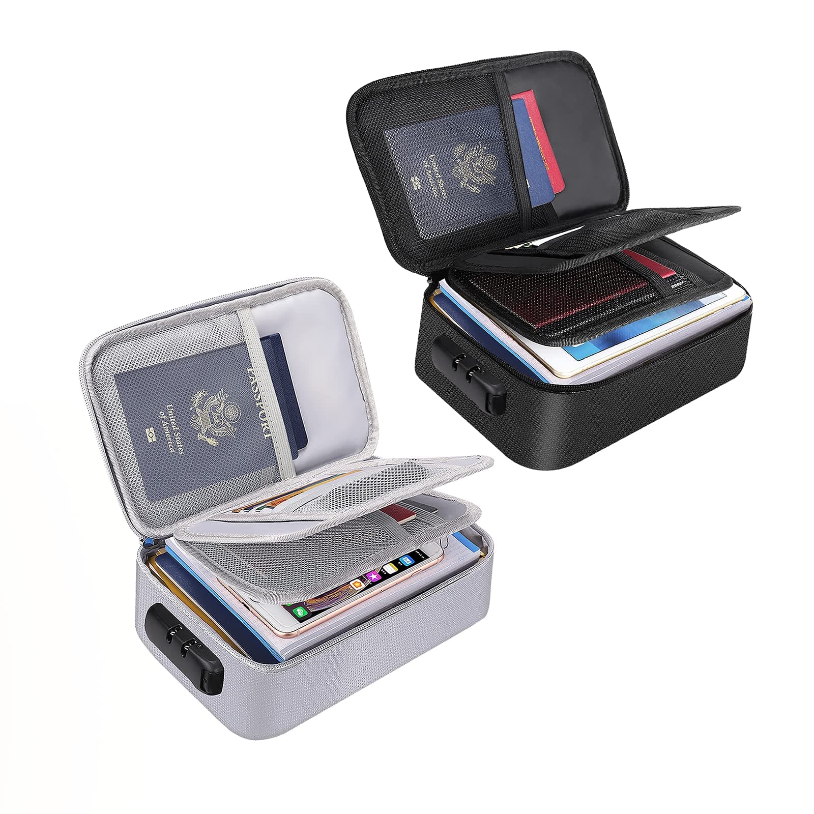 Small Fireproof Bag with Lock,Fireproof Soft Money Organizer Case (9x 5.3 x 3.7 inches),3-Layer Cash Safe Coin Organizer Bag Set Storage for Valuables-Currency,Keys,Card,Passport(2 Pack)